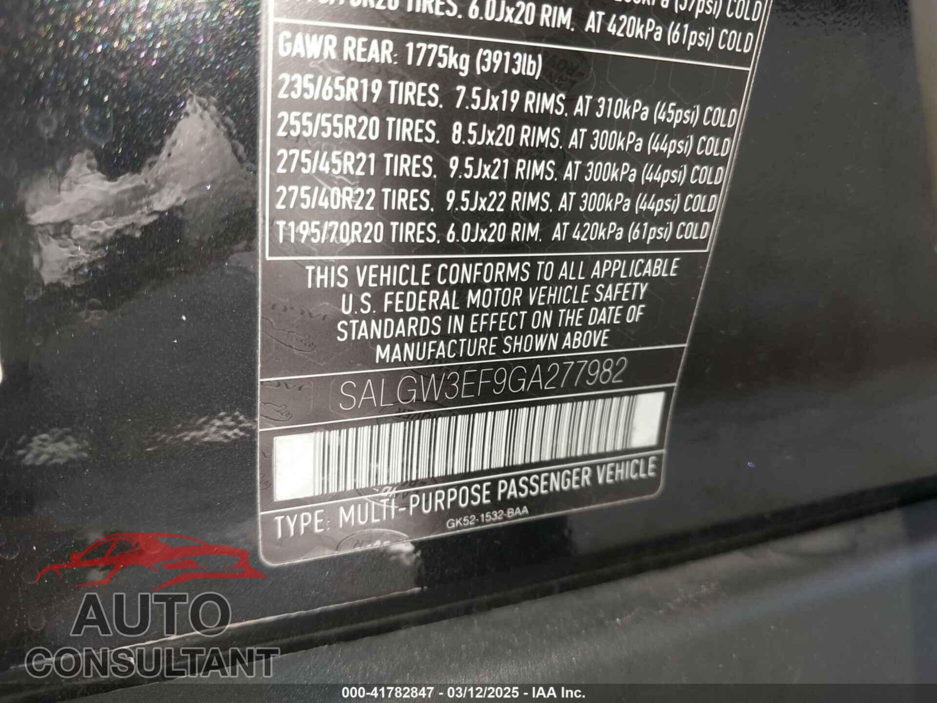 LAND ROVER RANGE ROVER 2016 - SALGW3EF9GA277982