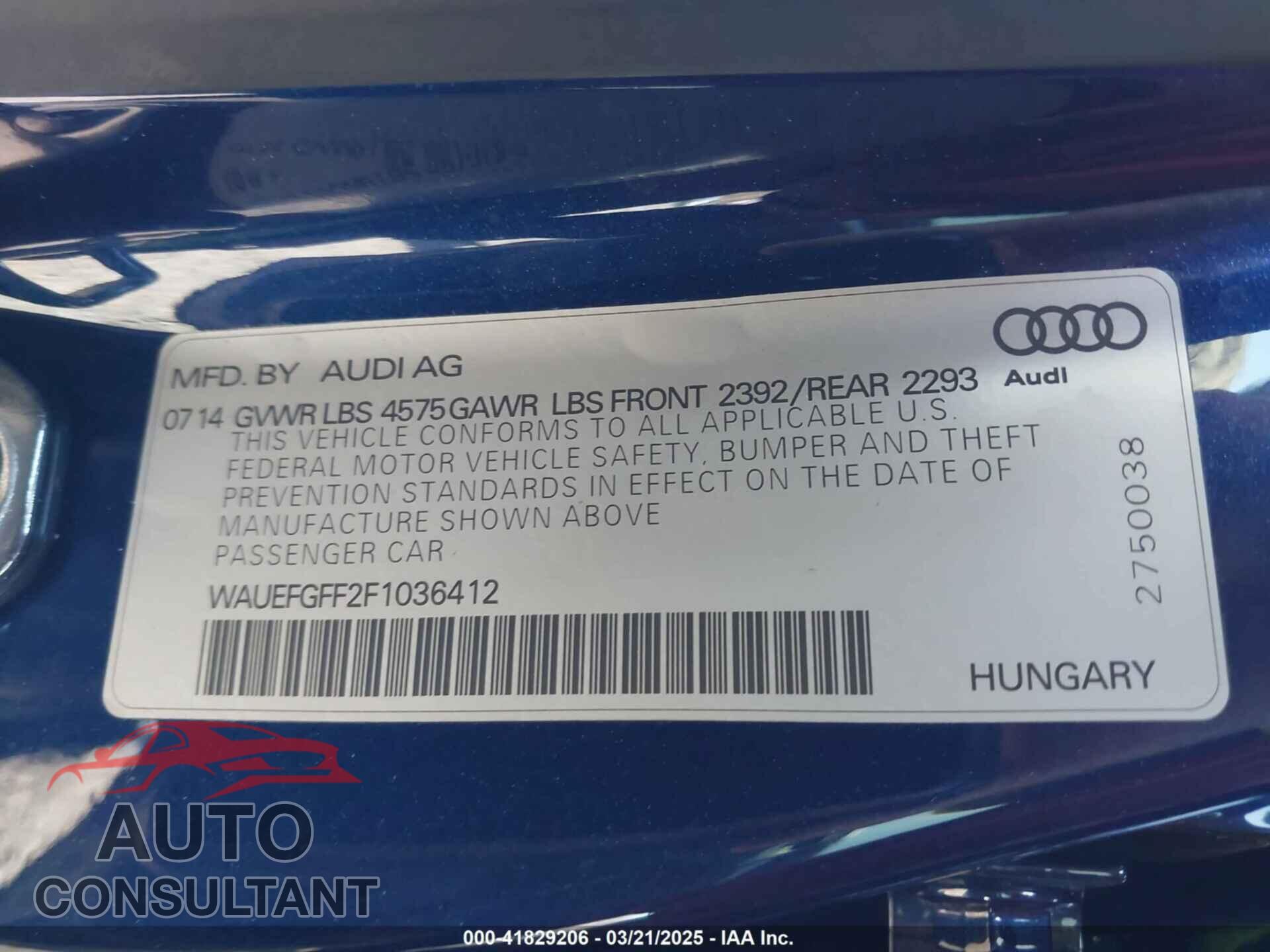 AUDI A3 2015 - WAUEFGFF2F1036412