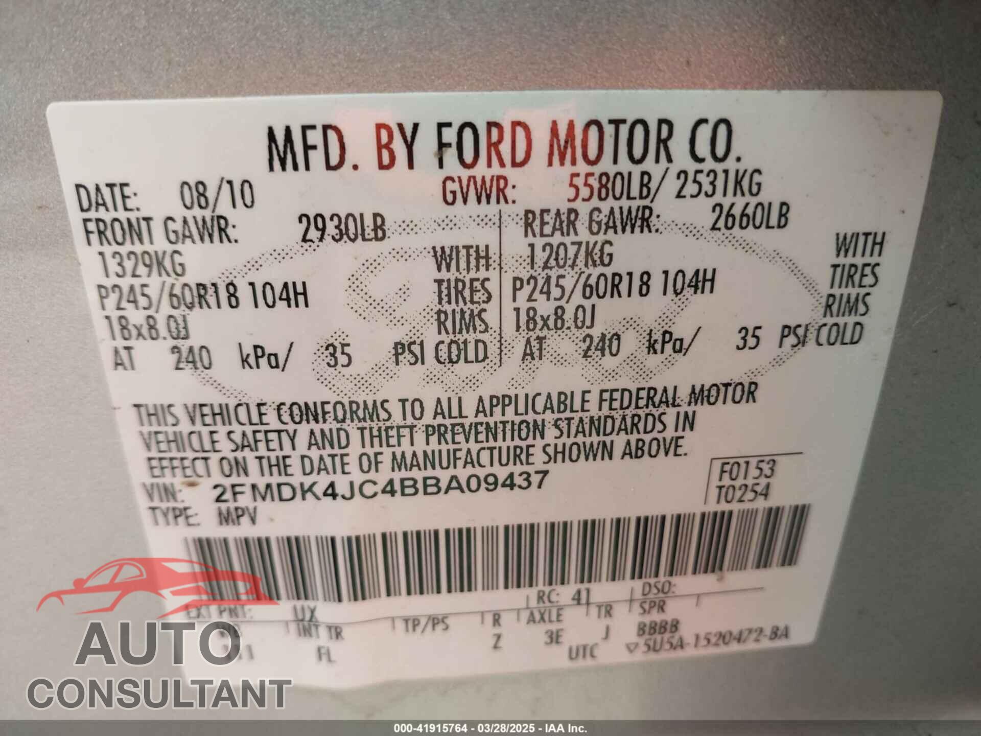 FORD EDGE 2011 - 2FMDK4JC4BBA09437