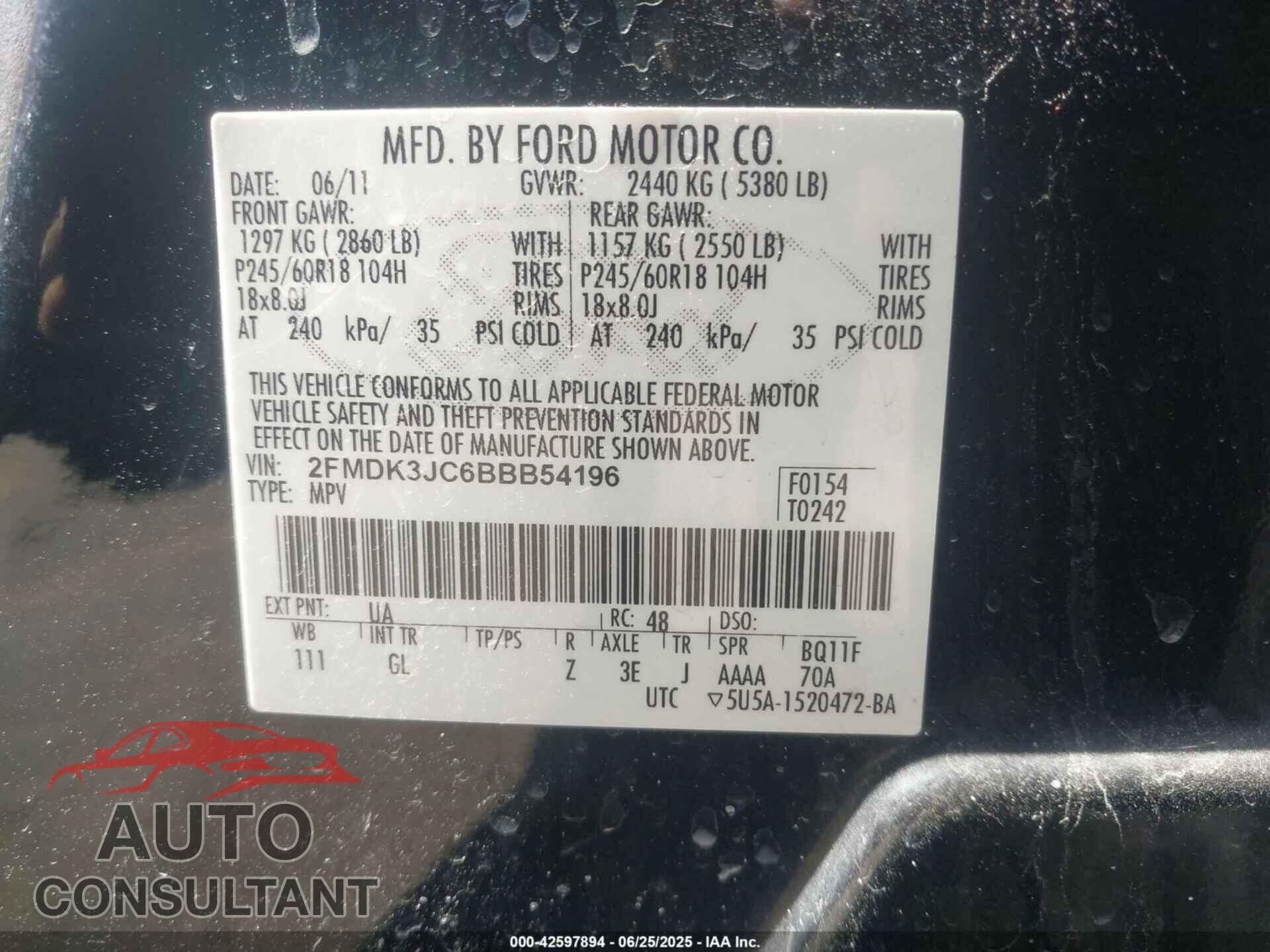 FORD EDGE 2011 - 2FMDK3JC6BBB54196