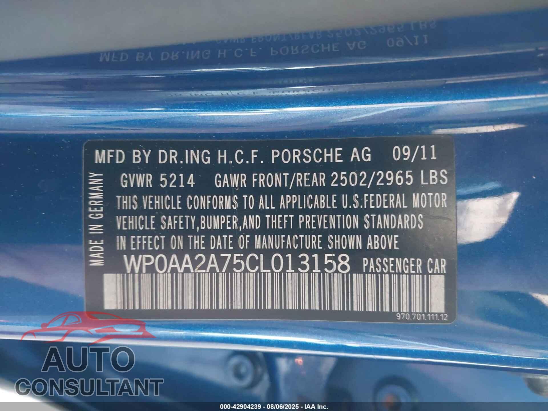 PORSCHE PANAMERA 2012 - WP0AA2A75CL013158
