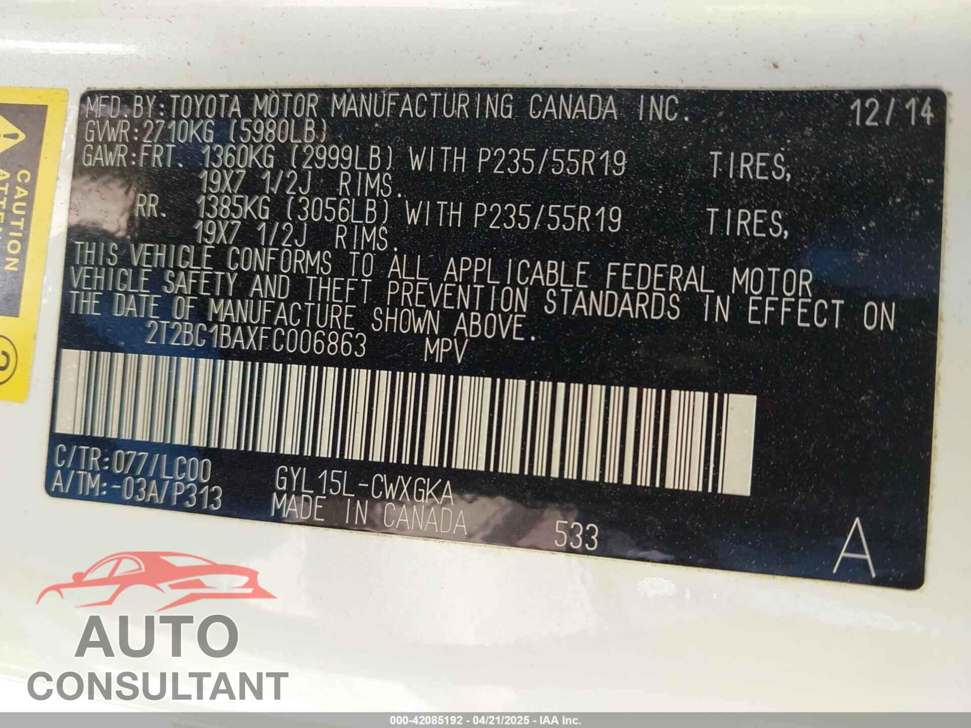 LEXUS RX 450H 2015 - 2T2BC1BAXFC006863