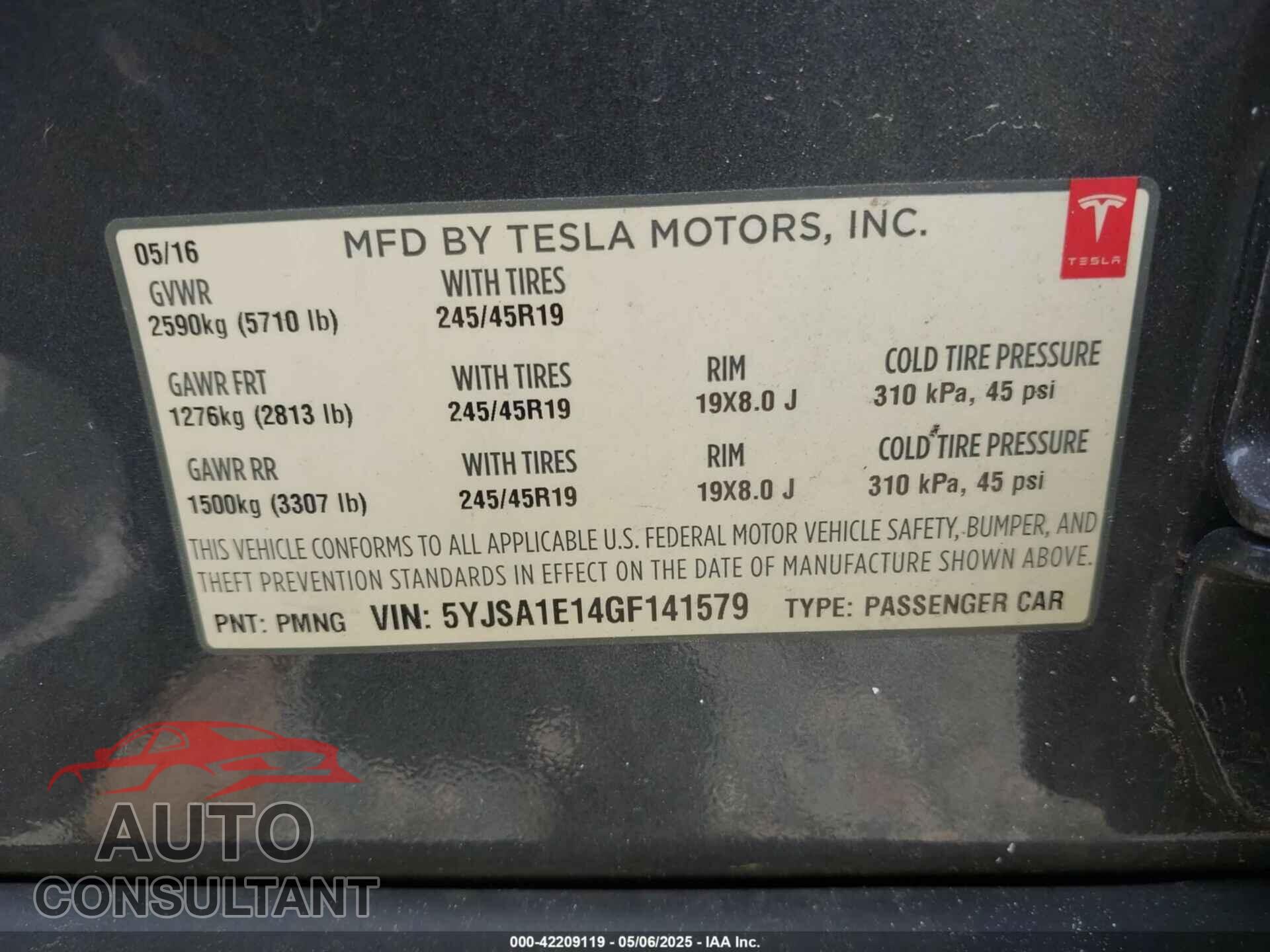 TESLA MODEL S 2016 - 5YJSA1E14GF141579