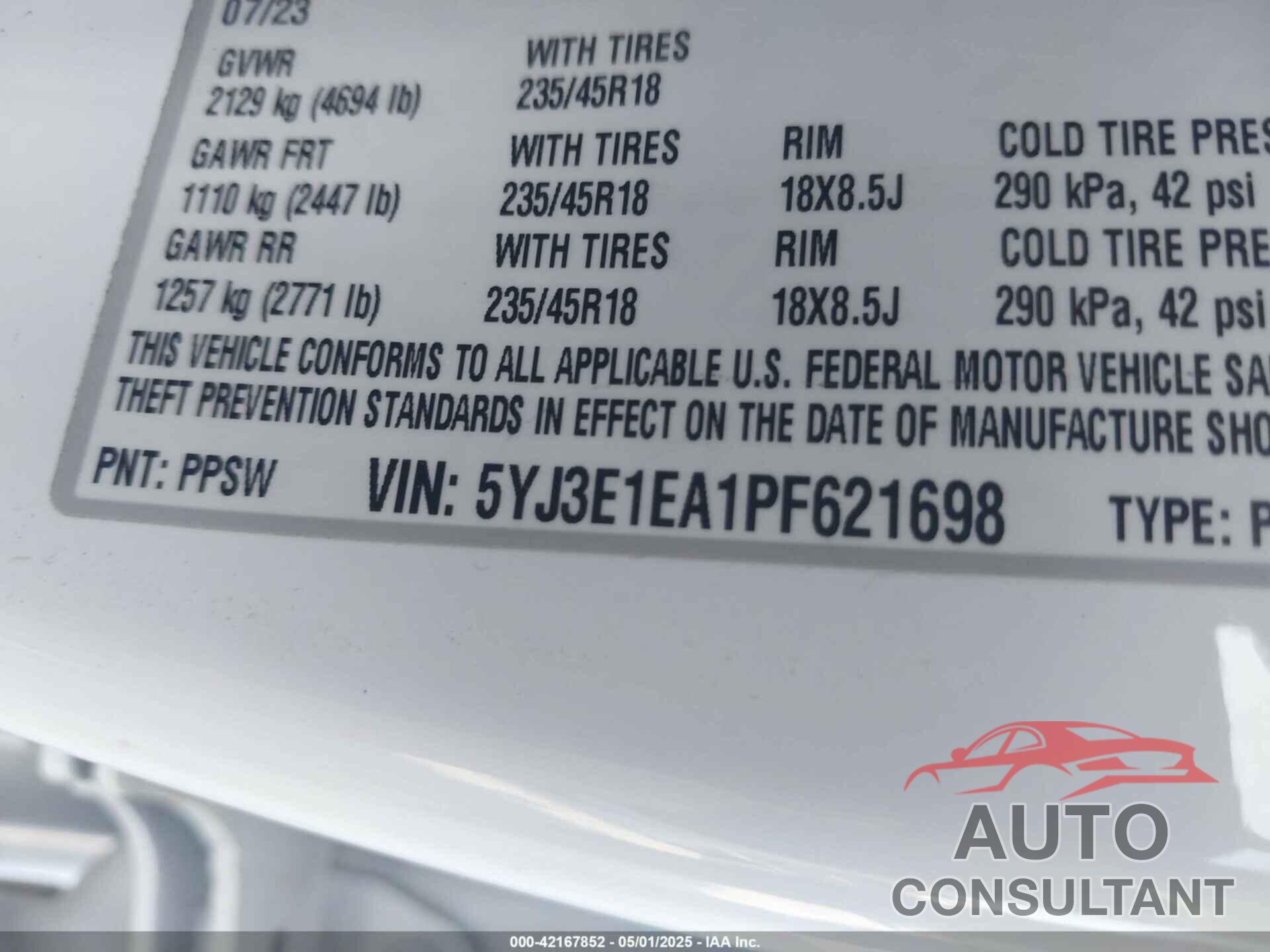 TESLA MODEL 3 2023 - 5YJ3E1EA1PF621698