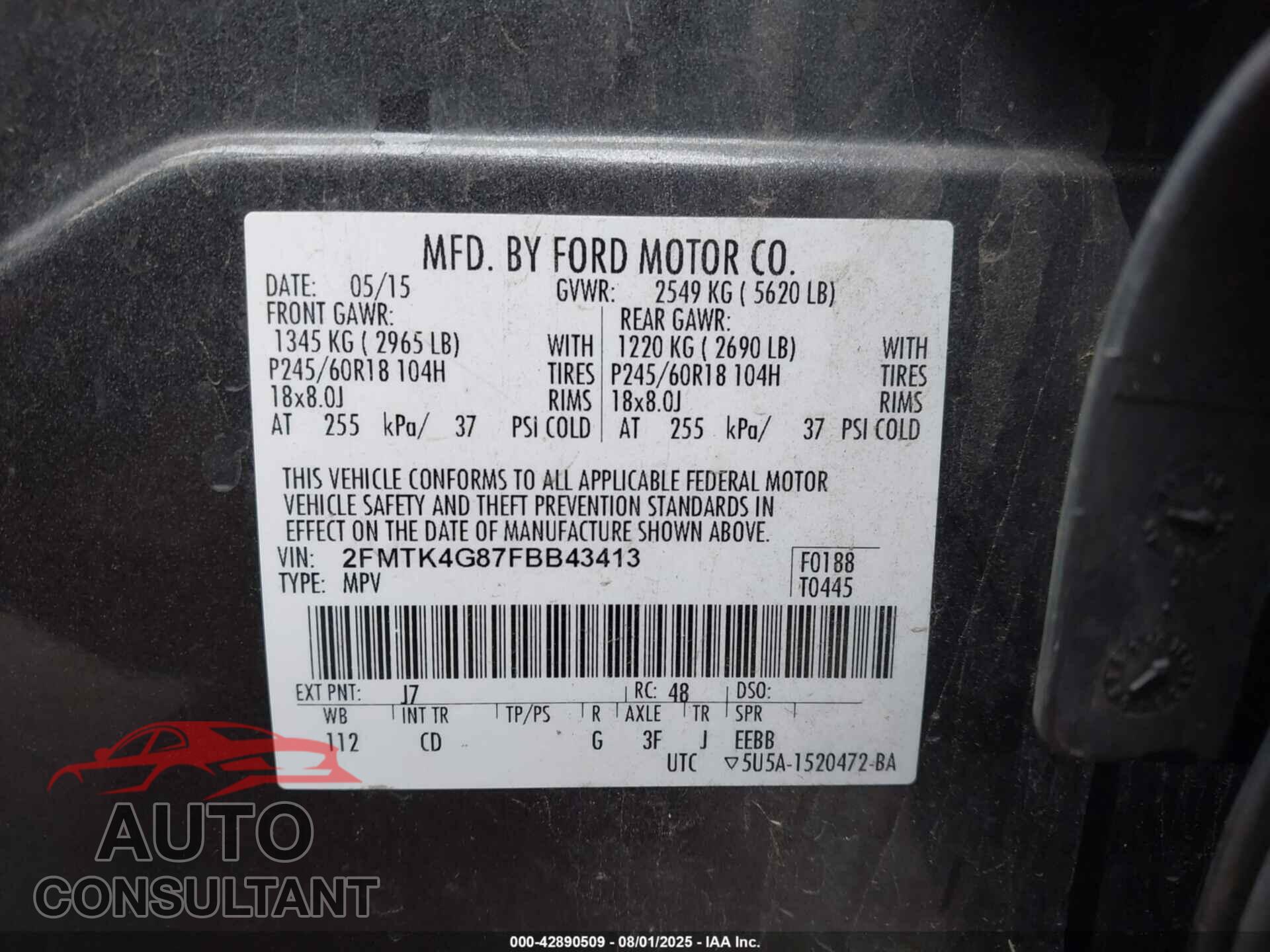 FORD EDGE 2015 - 2FMTK4G87FBB43413