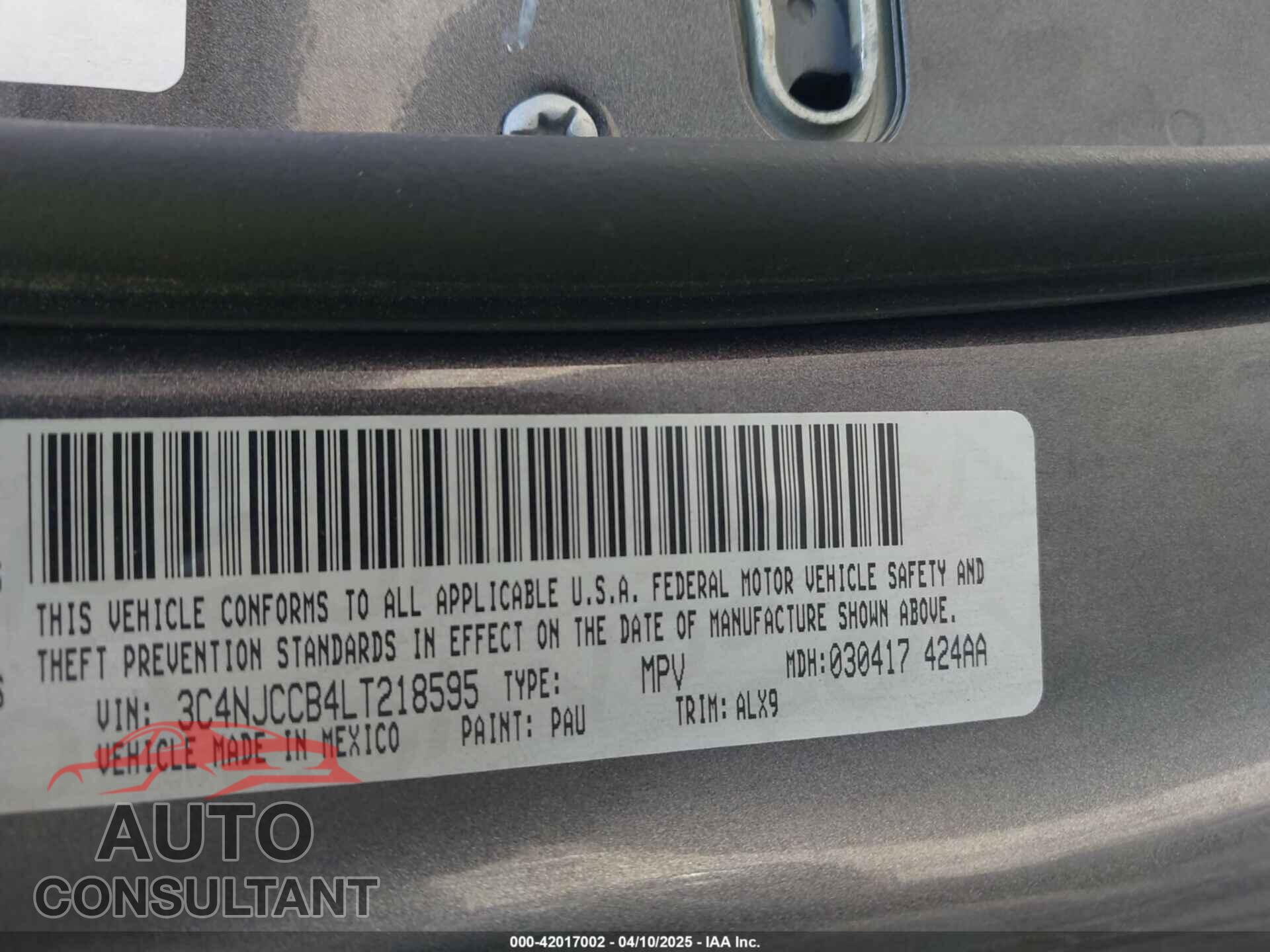 JEEP COMPASS 2020 - 3C4NJCCB4LT218595