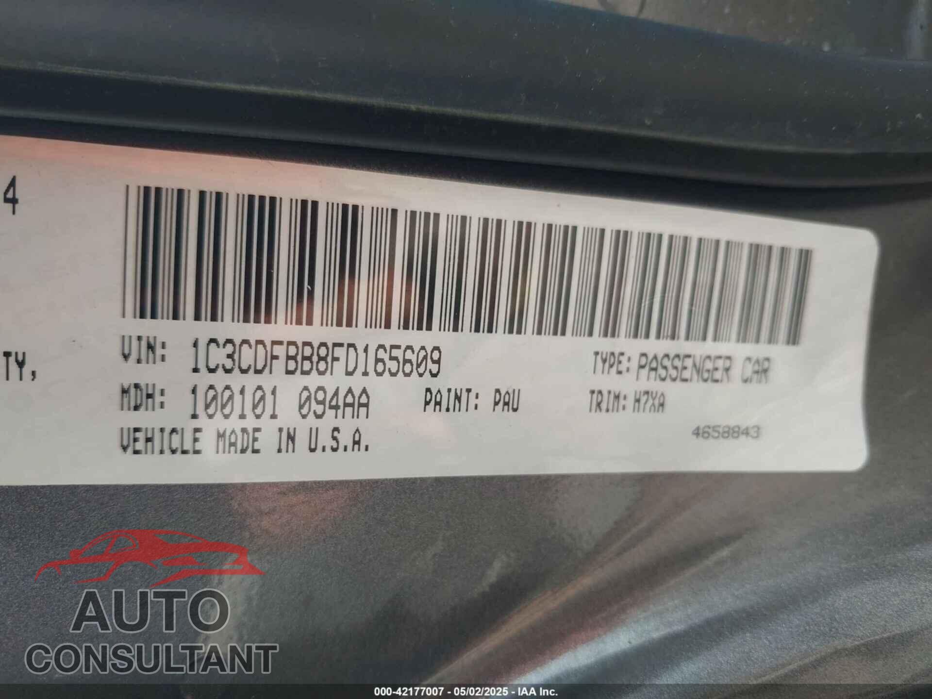 DODGE DART 2015 - 1C3CDFBB8FD165609