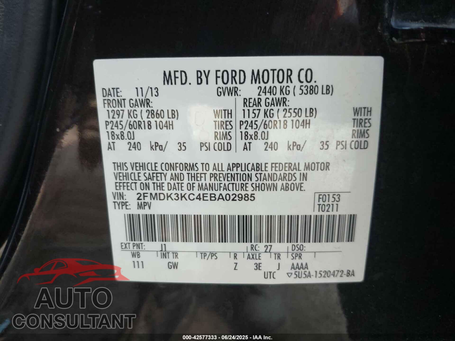 FORD EDGE 2014 - 2FMDK3KC4EBA02985