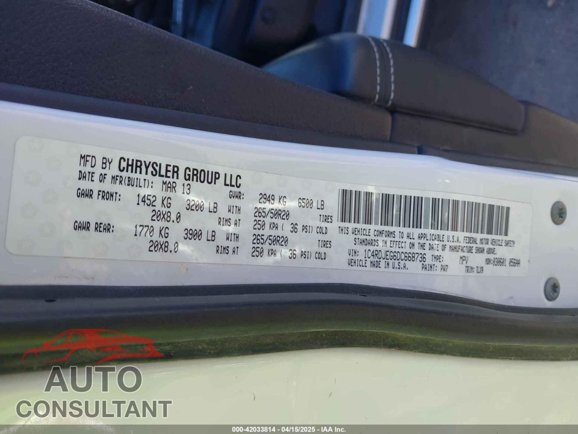 DODGE DURANGO 2013 - 1C4RDJEG6DC668736
