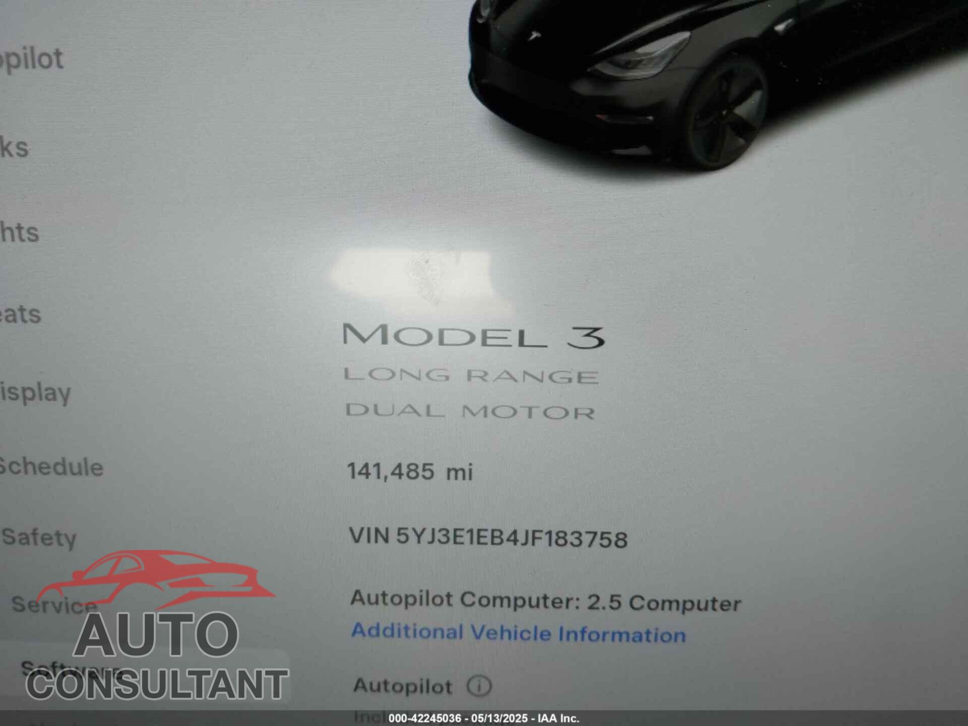 TESLA MODEL 3 2018 - 5YJ3E1EB4JF183758