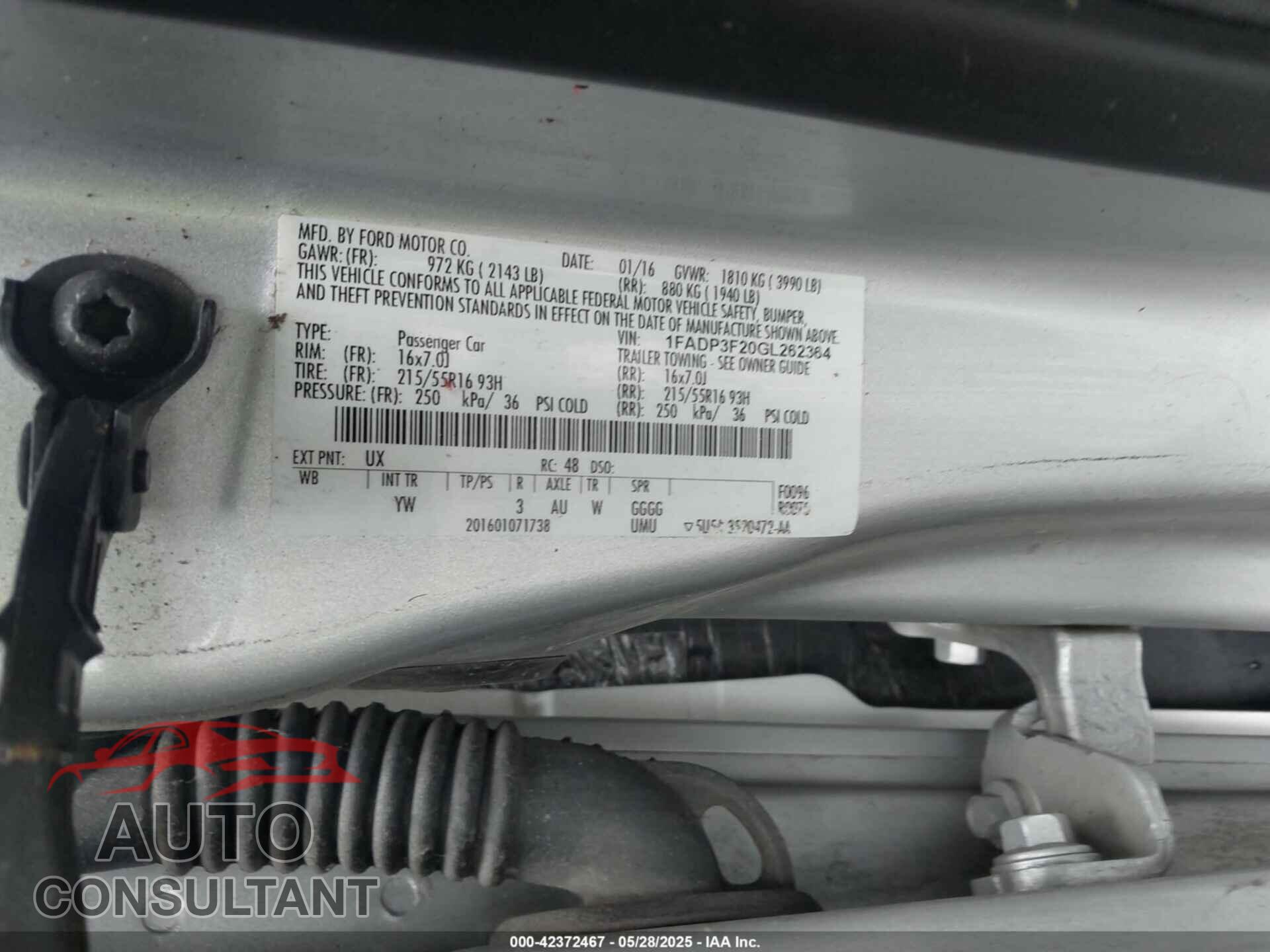 FORD FOCUS 2016 - 1FADP3F20GL262364