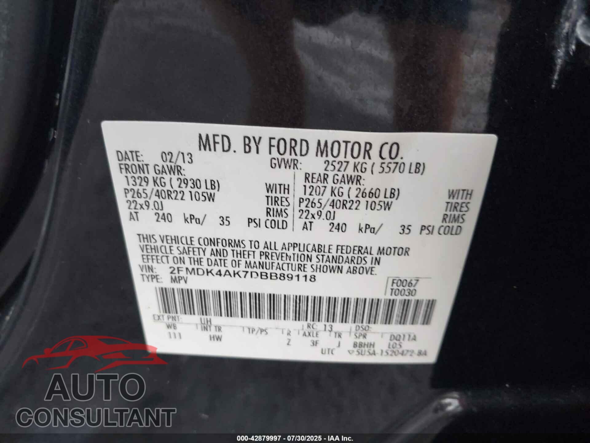 FORD EDGE 2013 - 2FMDK4AK7DBB89118