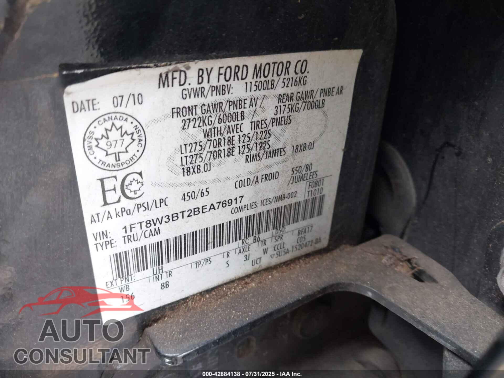 FORD F-350 2011 - 1FT8W3BT2BEA76917