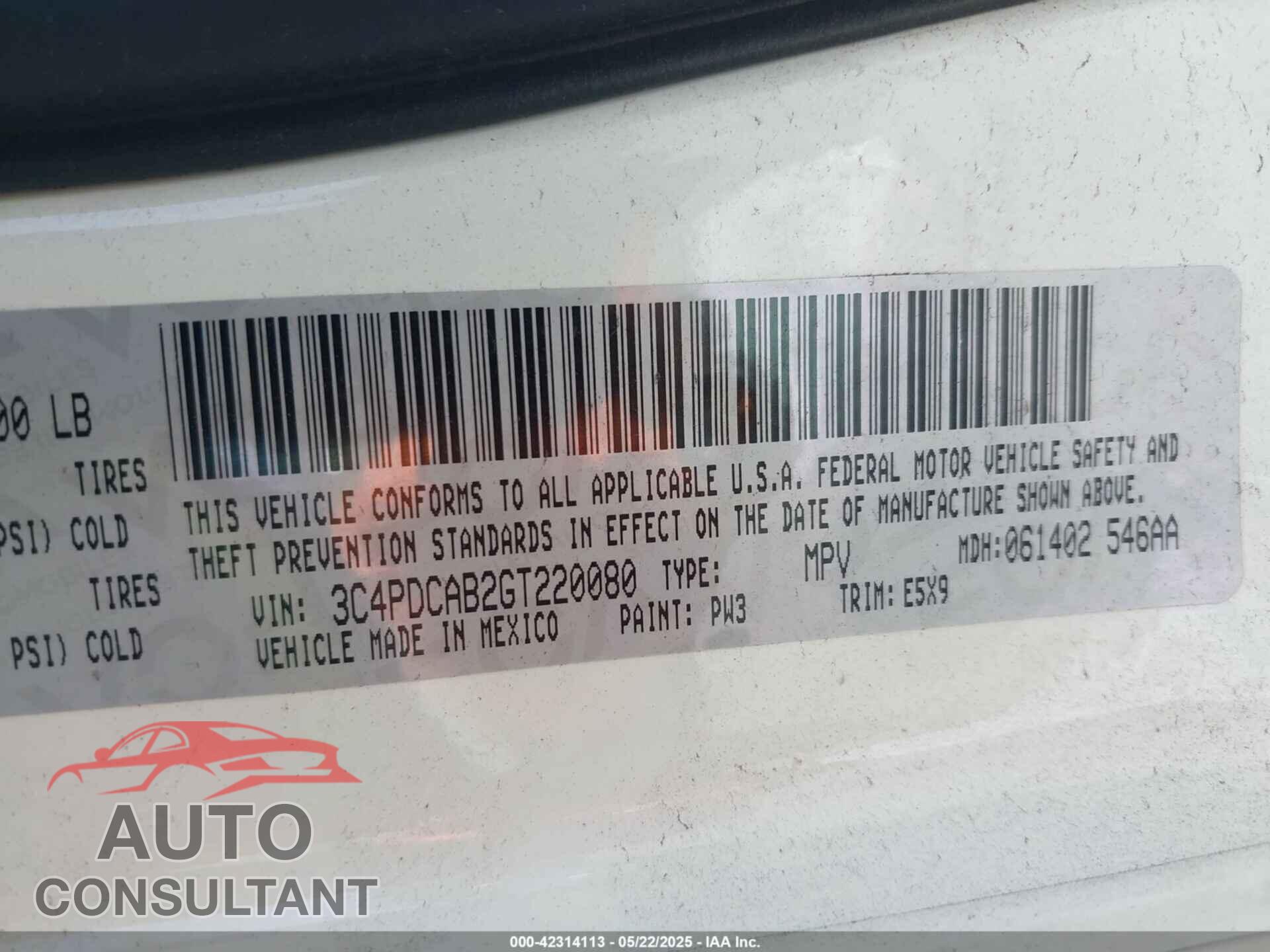 DODGE JOURNEY 2016 - 3C4PDCAB2GT220080