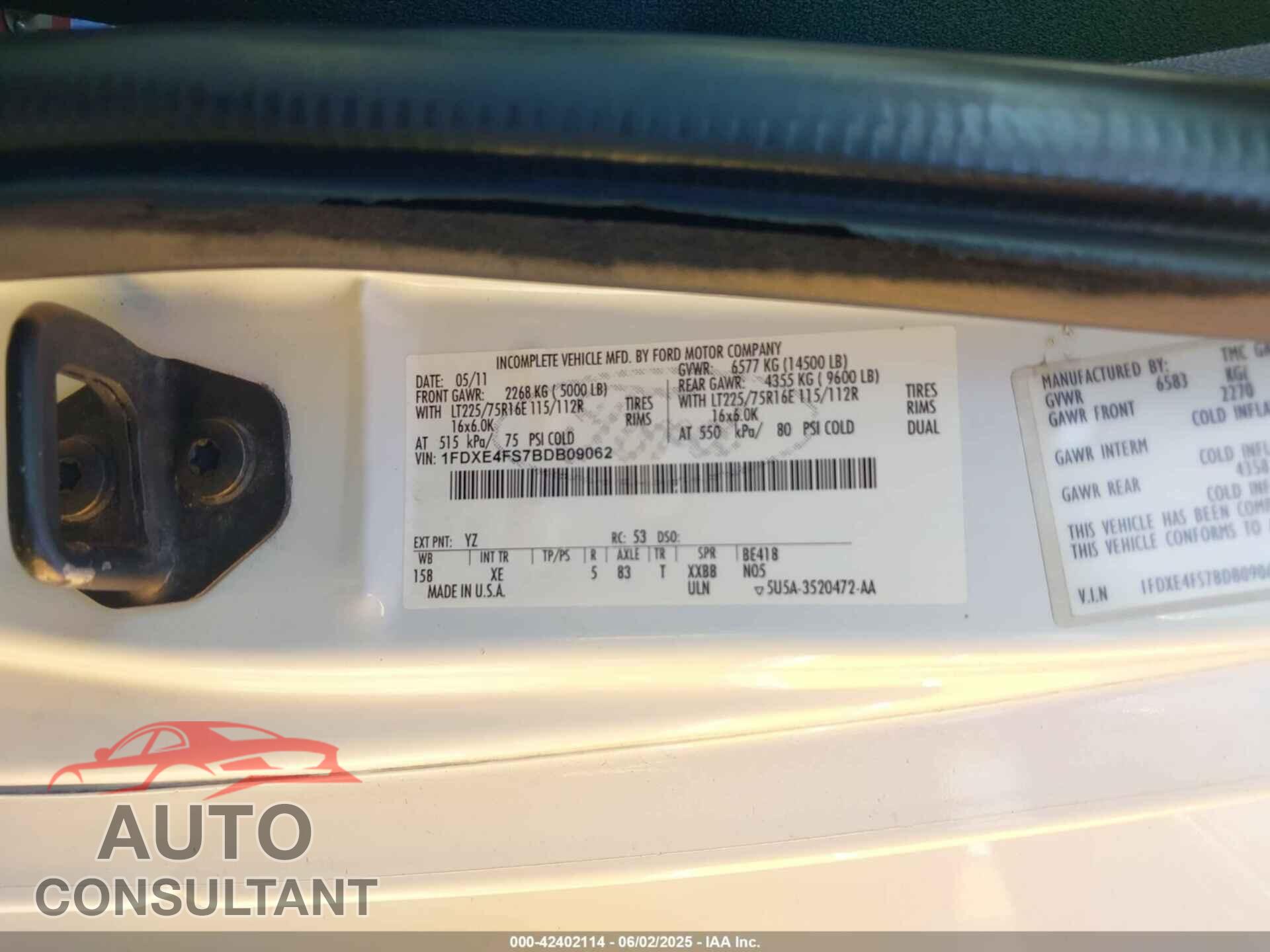 FORD E-450 CUTAWAY 2011 - 1FDXE4FS7BDB09062