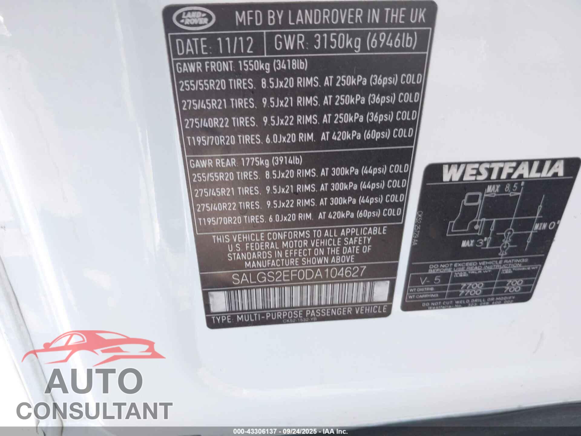 LAND ROVER RANGE ROVER 2013 - SALGS2EF0DA104627