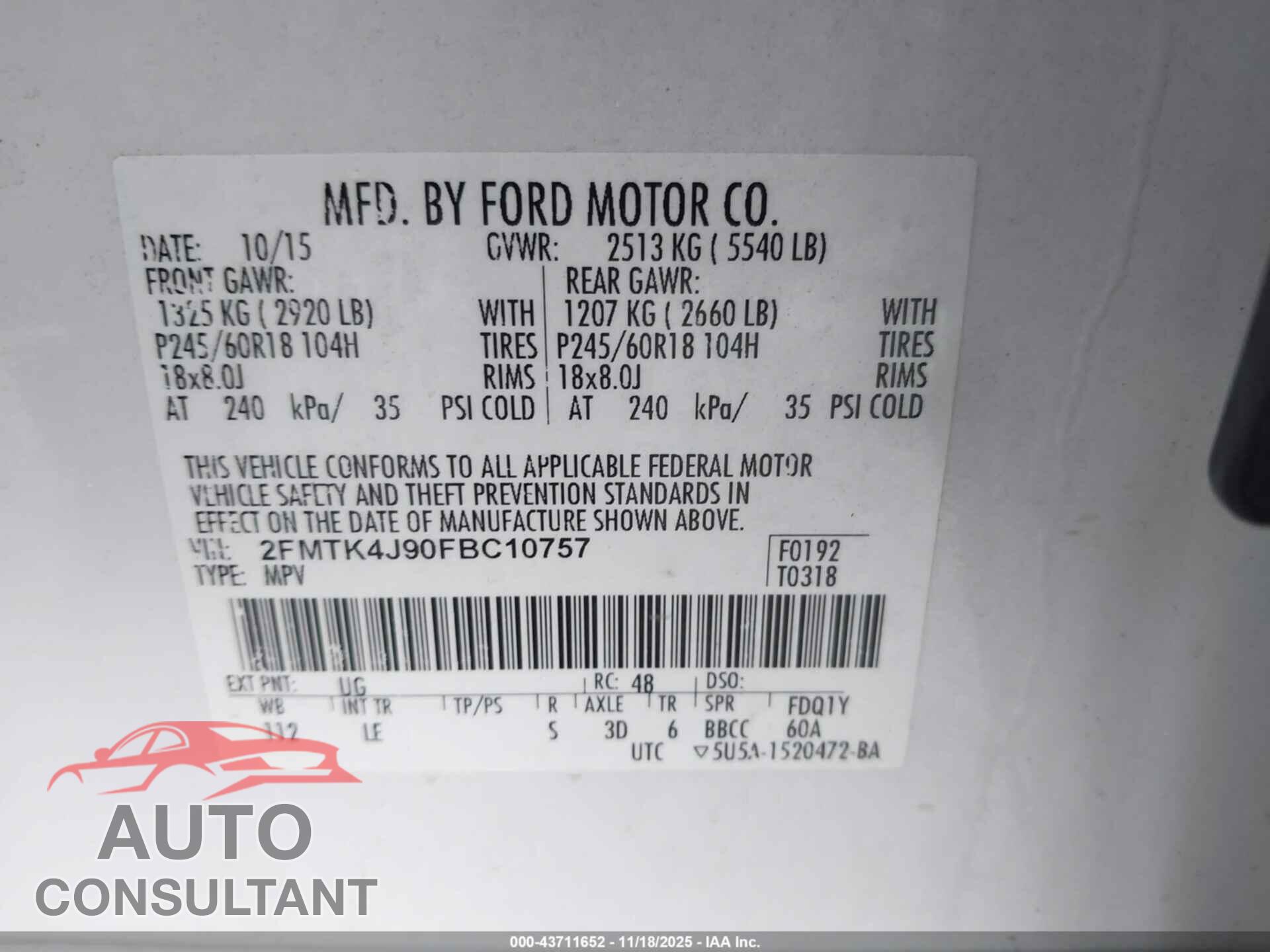 FORD EDGE 2015 - 2FMTK4J90FBC10757