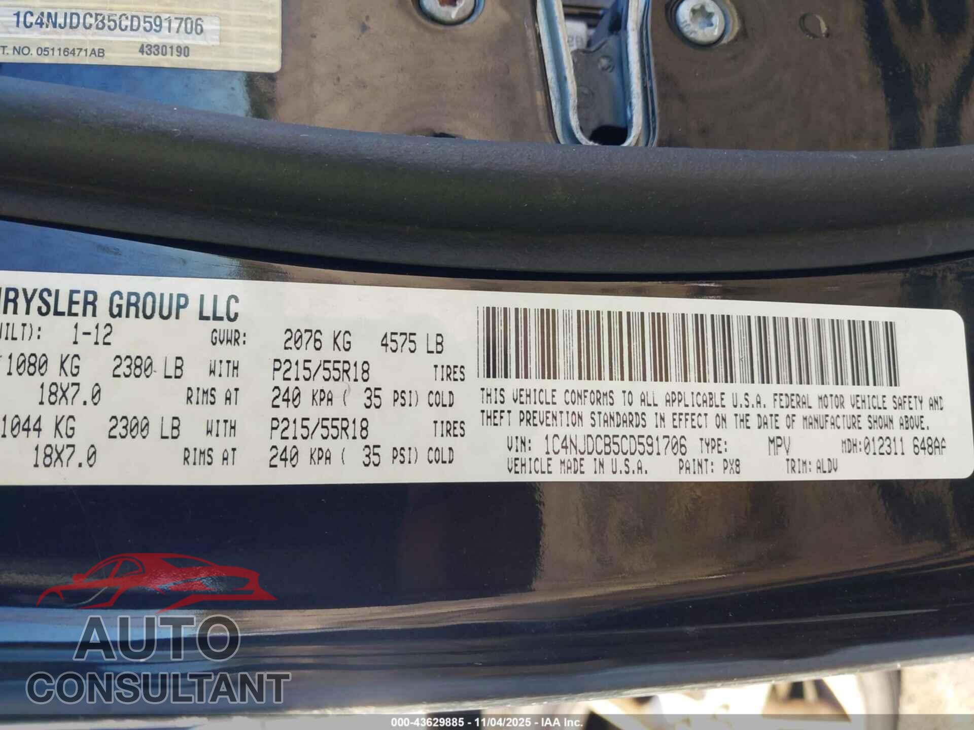 JEEP COMPASS 2012 - 1C4NJDCB5CD591706