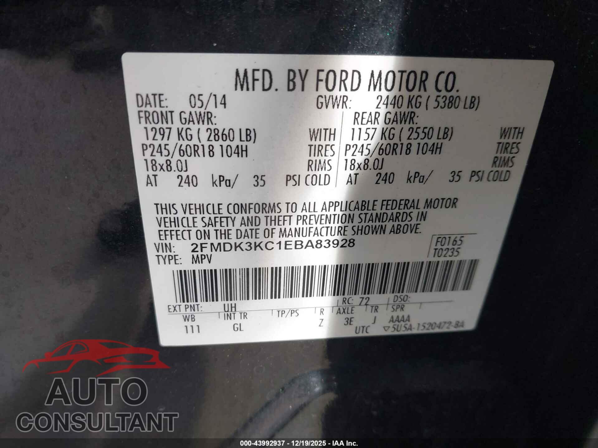 FORD EDGE 2014 - 2FMDK3KC1EBA83928