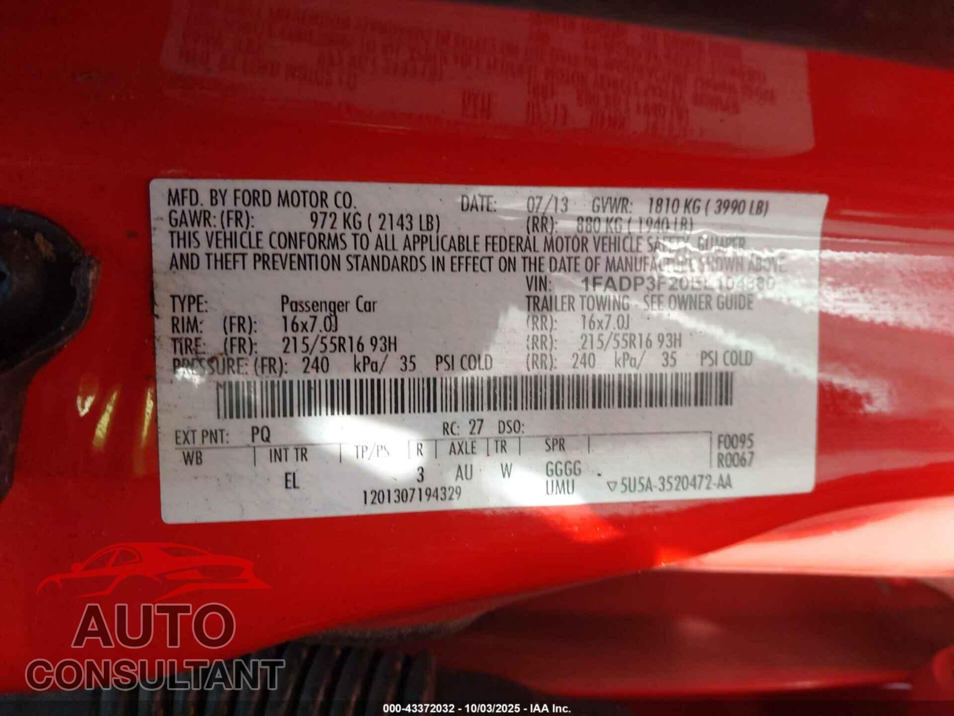 FORD FOCUS 2014 - 1FADP3F20EL104880
