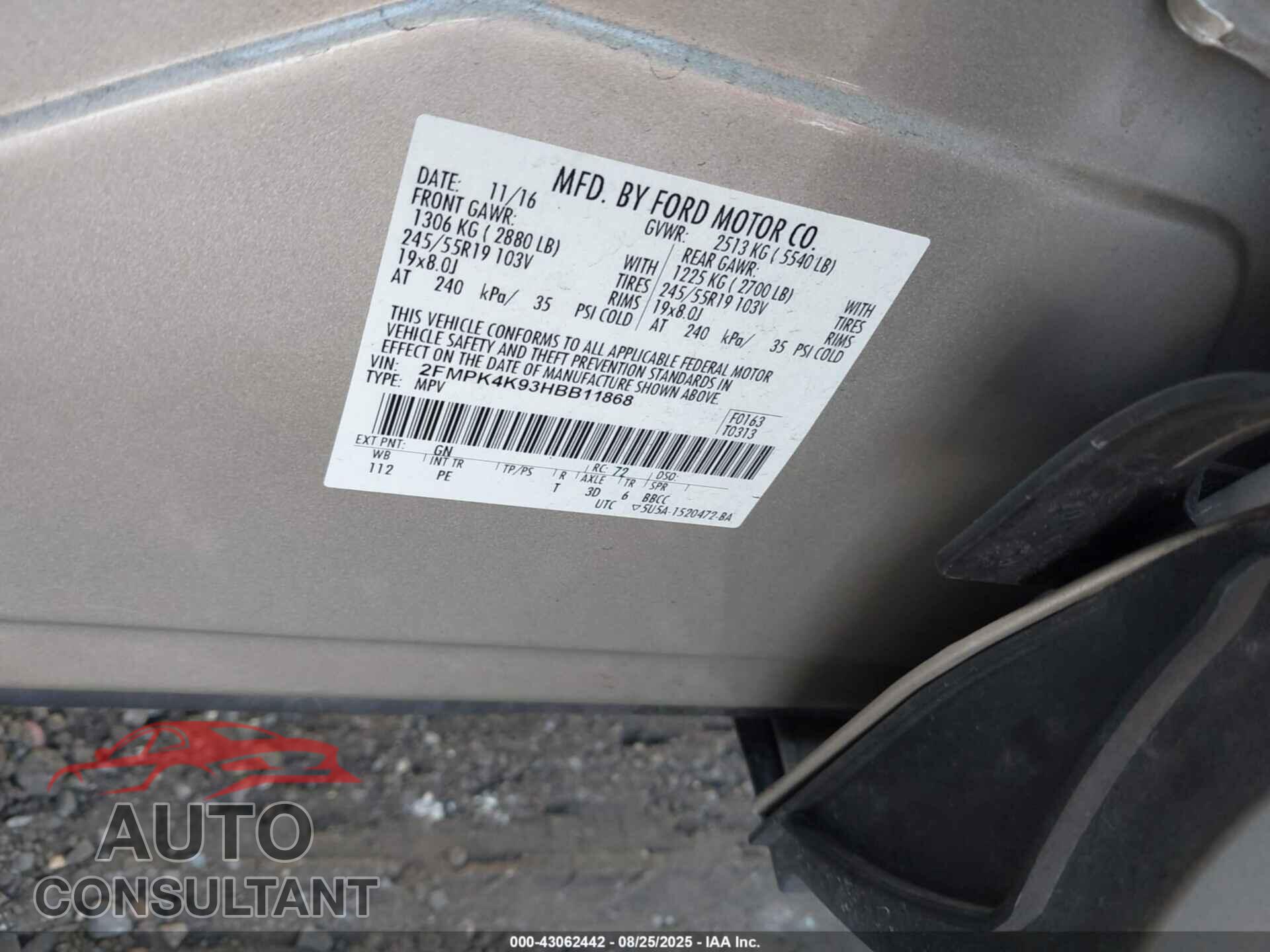 FORD EDGE 2017 - 2FMPK4K93HBB11868