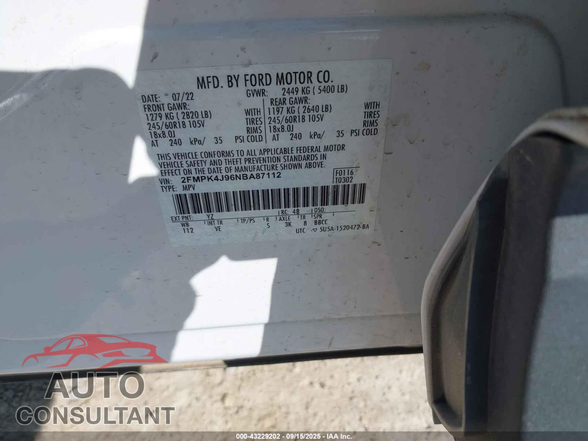 FORD EDGE 2022 - 2FMPK4J96NBA87112