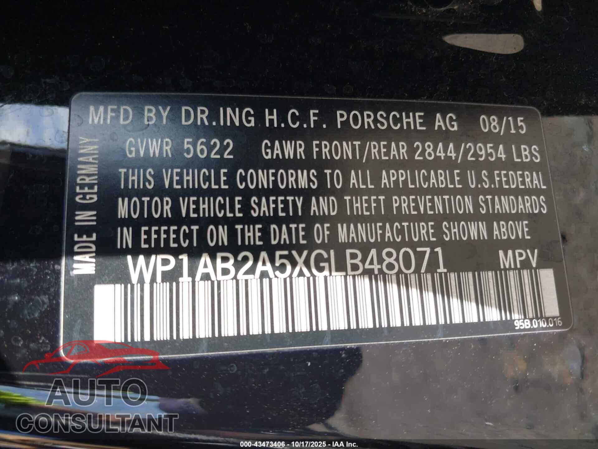 PORSCHE MACAN 2016 - WP1AB2A5XGLB48071