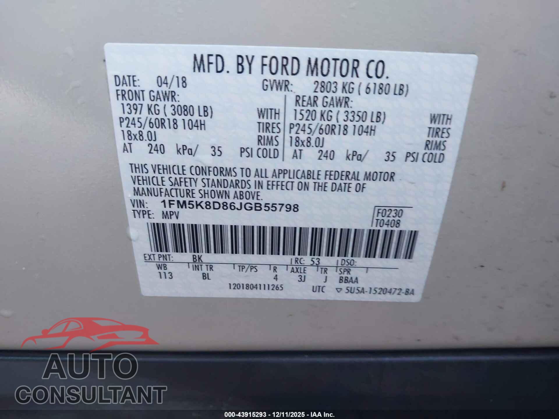 FORD EXPLORER 2018 - 1FM5K8D86JGB55798