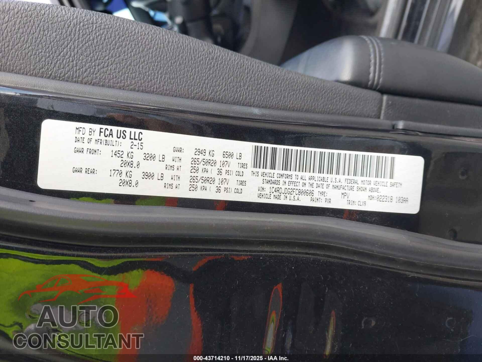 DODGE DURANGO 2015 - 1C4RDJDG2FC800606