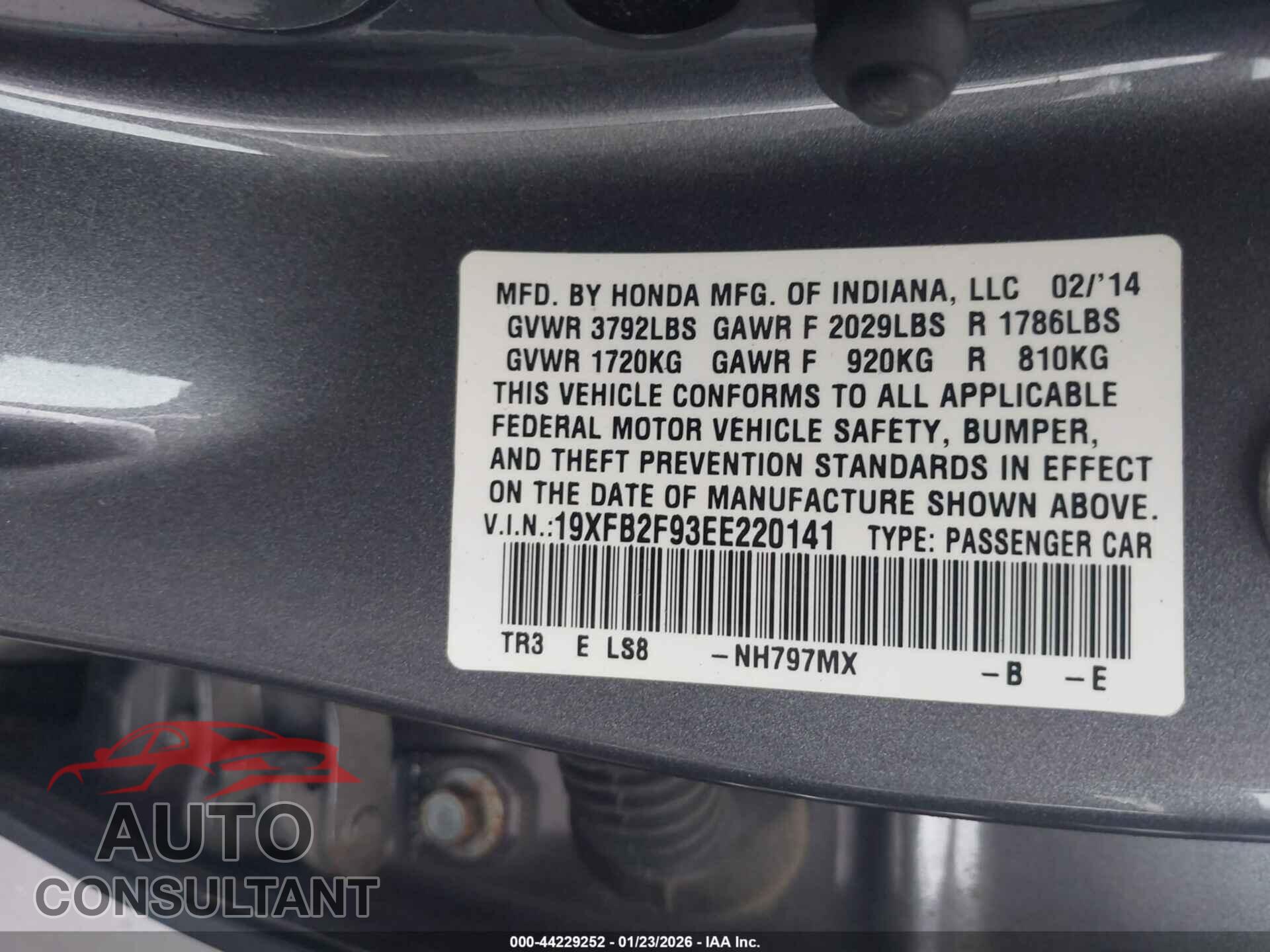 HONDA CIVIC 2014 - 19XFB2F93EE220141