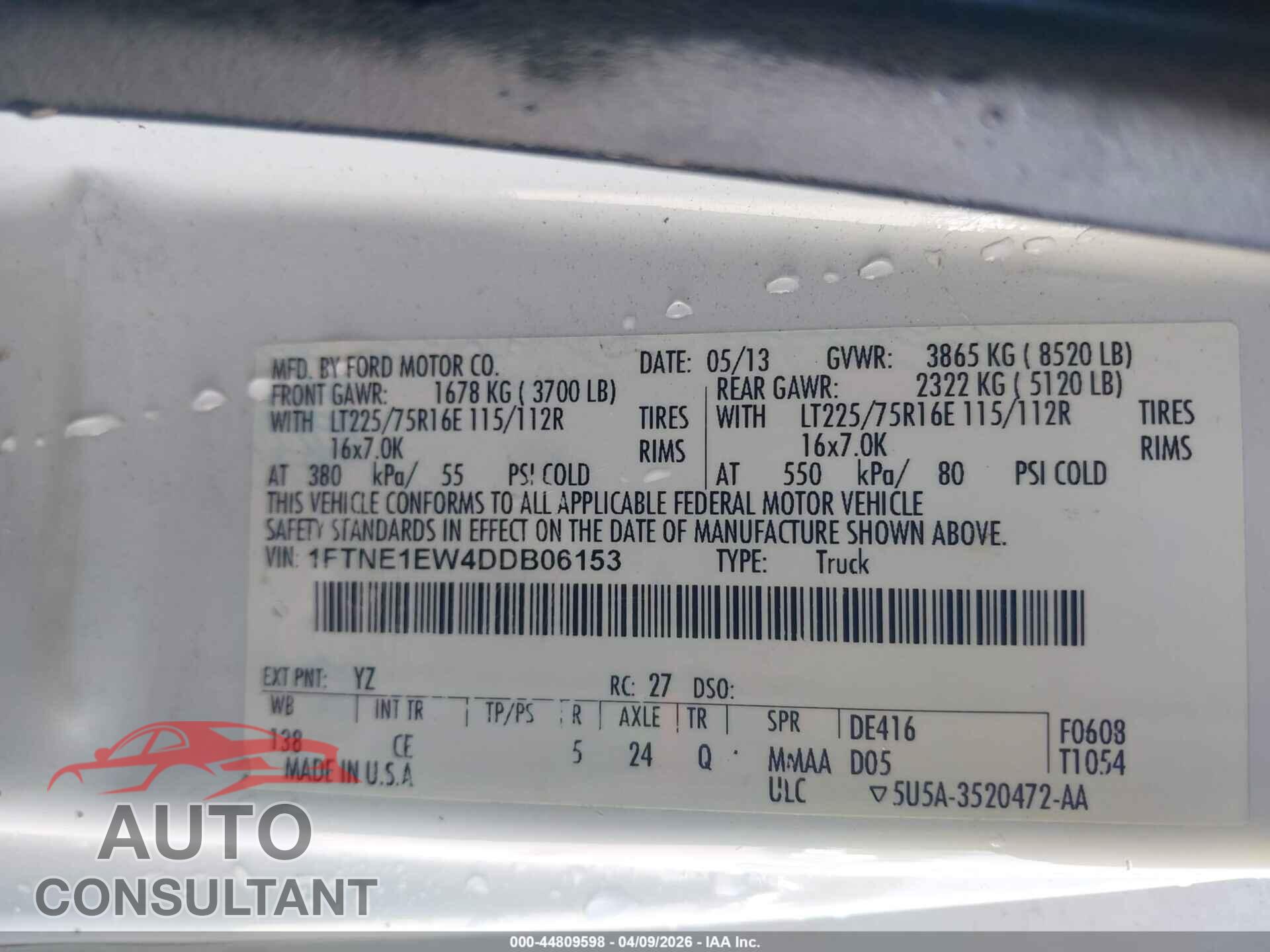 FORD E-150 2013 - 1FTNE1EW4DDB06153