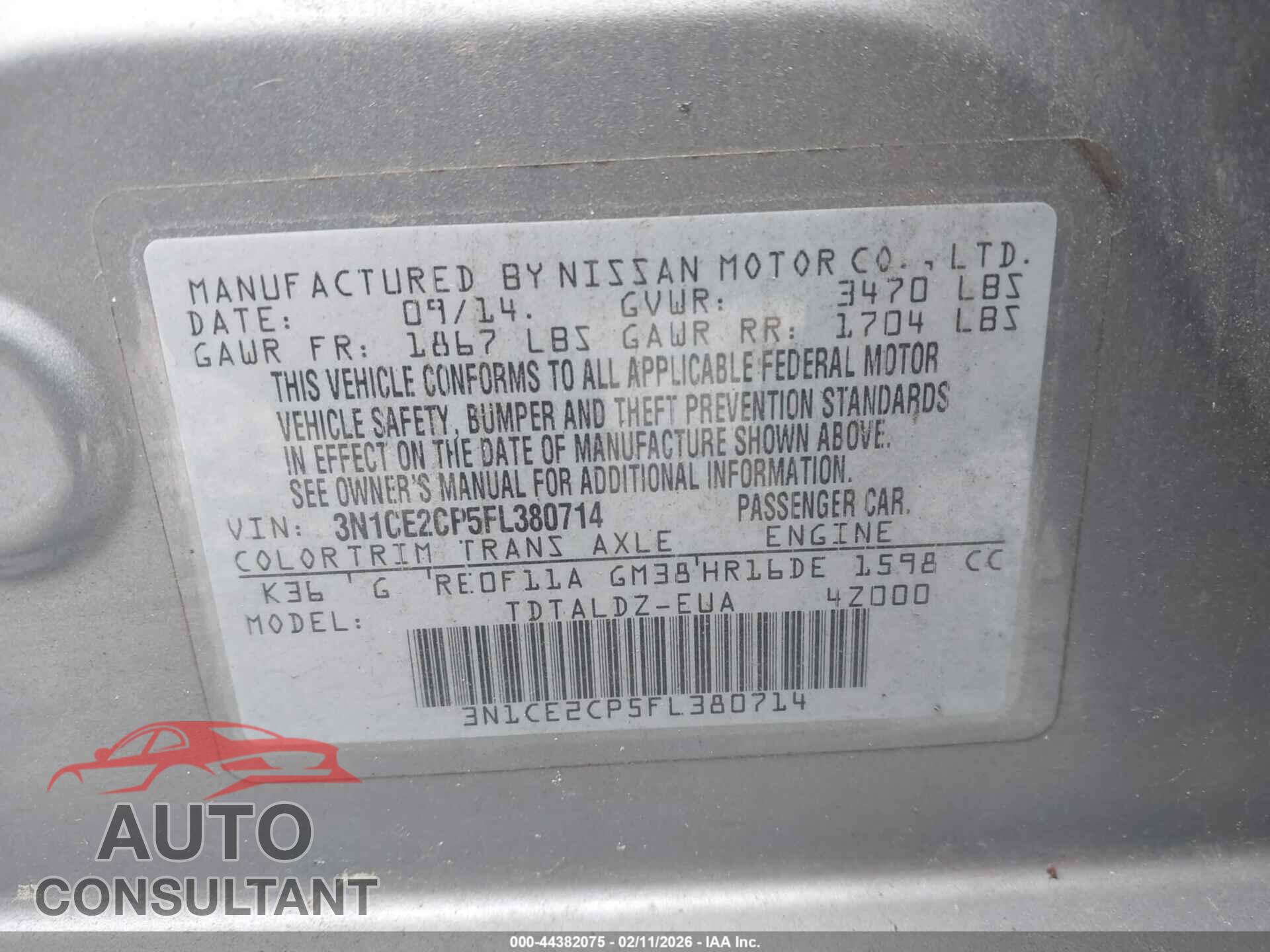 NISSAN VERSA NOTE 2015 - 3N1CE2CP5FL380714