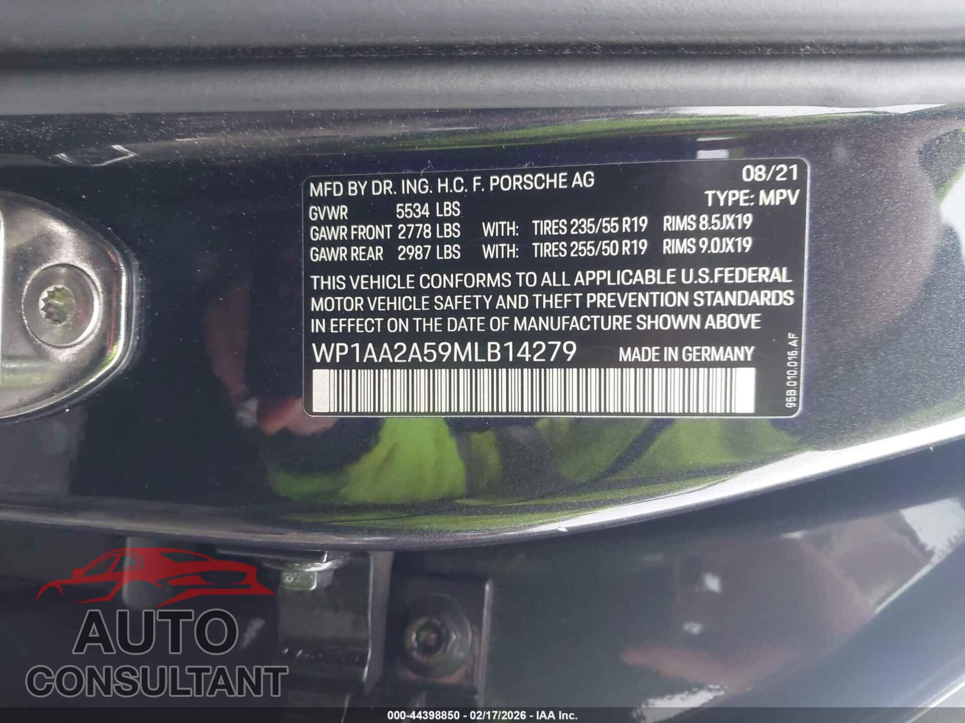 PORSCHE MACAN 2021 - WP1AA2A59MLB14279