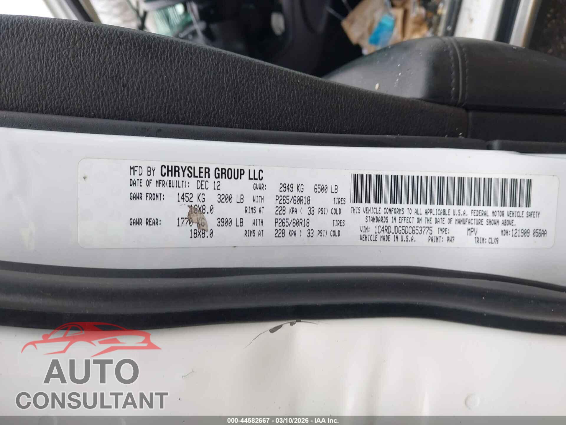 DODGE DURANGO 2013 - 1C4RDJDG5DC653775