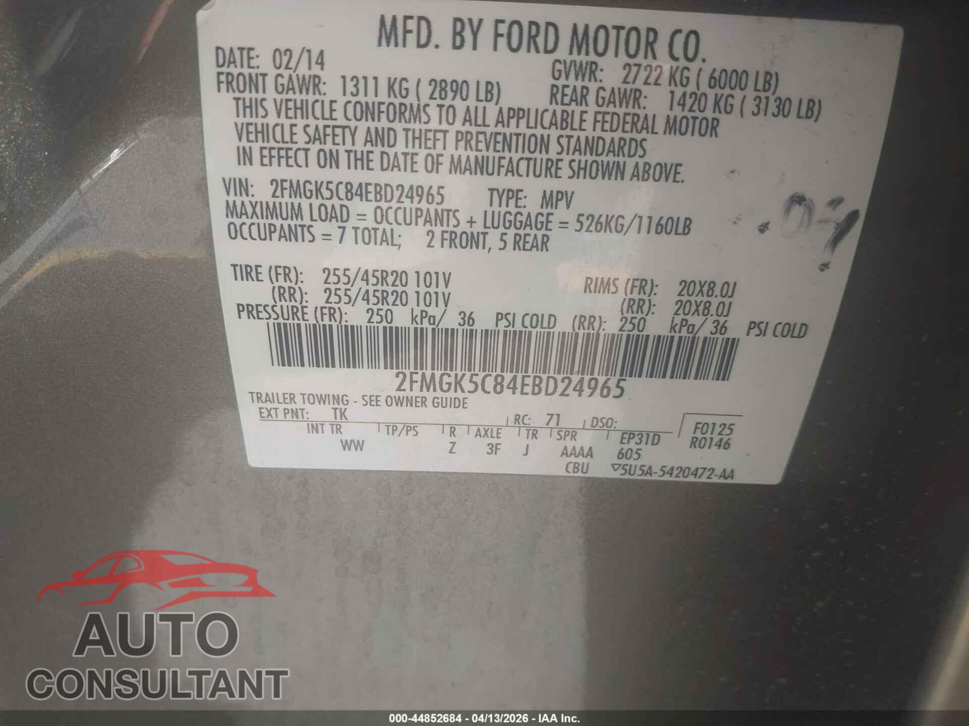 FORD FLEX 2014 - 2FMGK5C84EBD24965