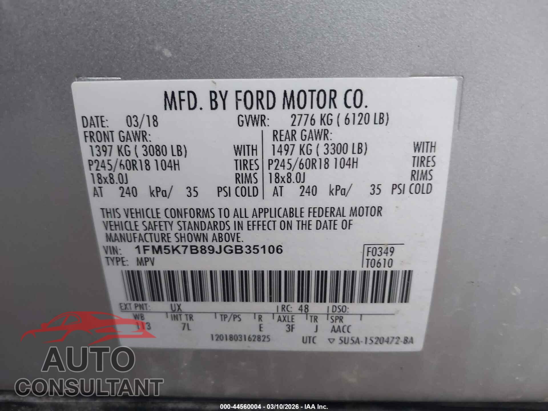 FORD EXPLORER 2018 - 1FM5K7B89JGB35106