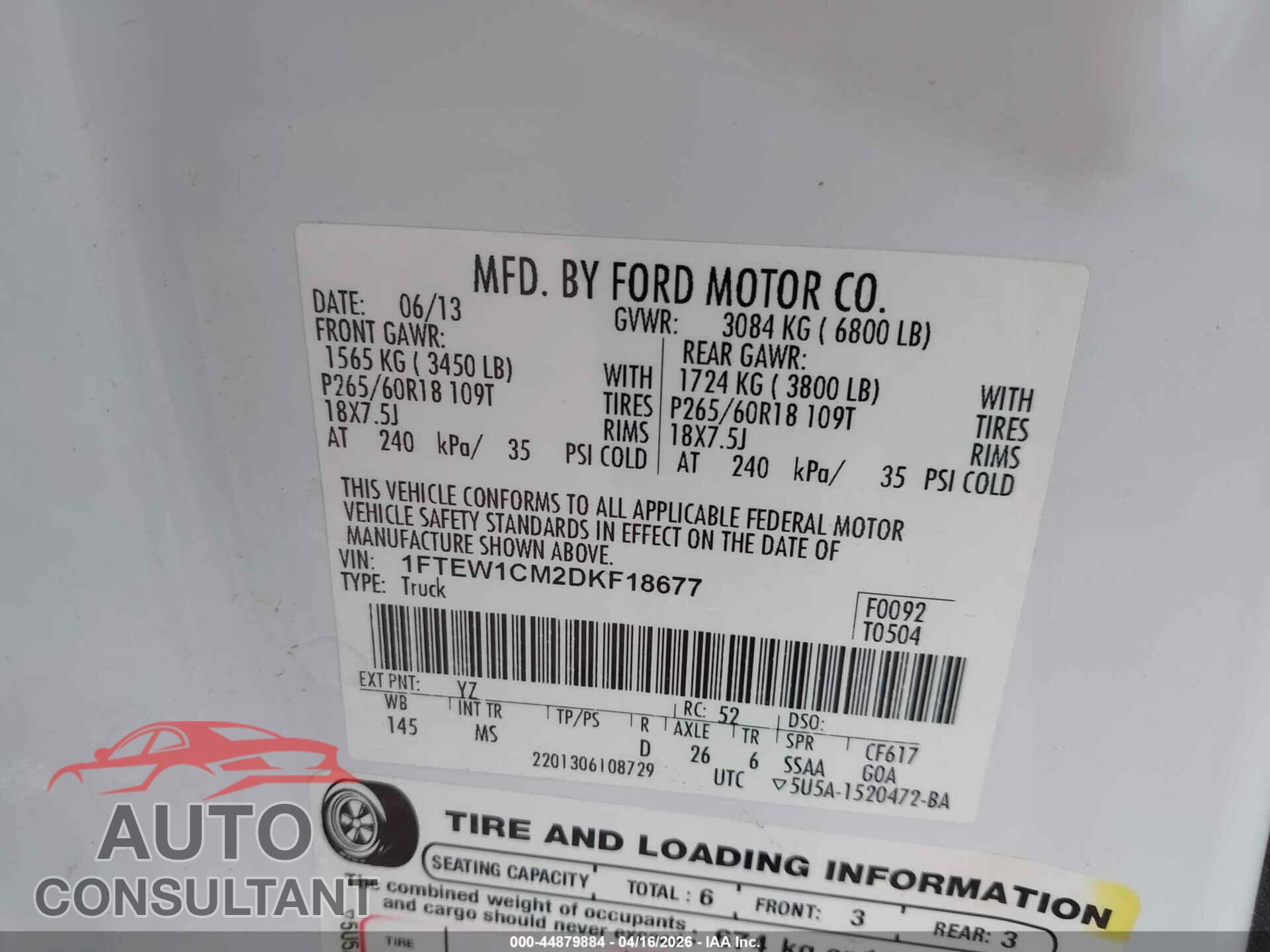 FORD F-150 2013 - 1FTEW1CM2DKF18677