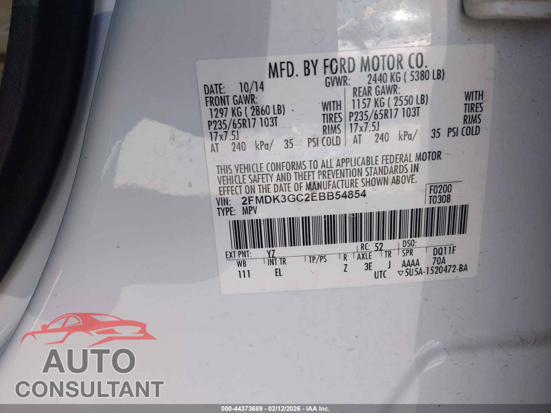 FORD EDGE 2014 - 2FMDK3GC2EBB54854