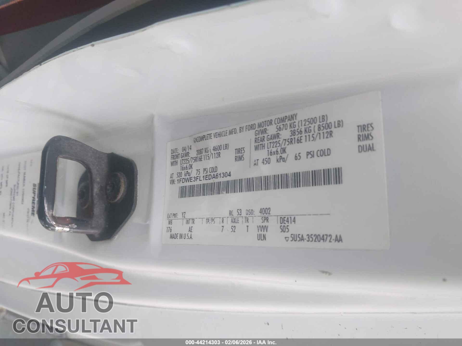 FORD E-350 CUTAWAY 2014 - 1FDWE3FL1EDA61304
