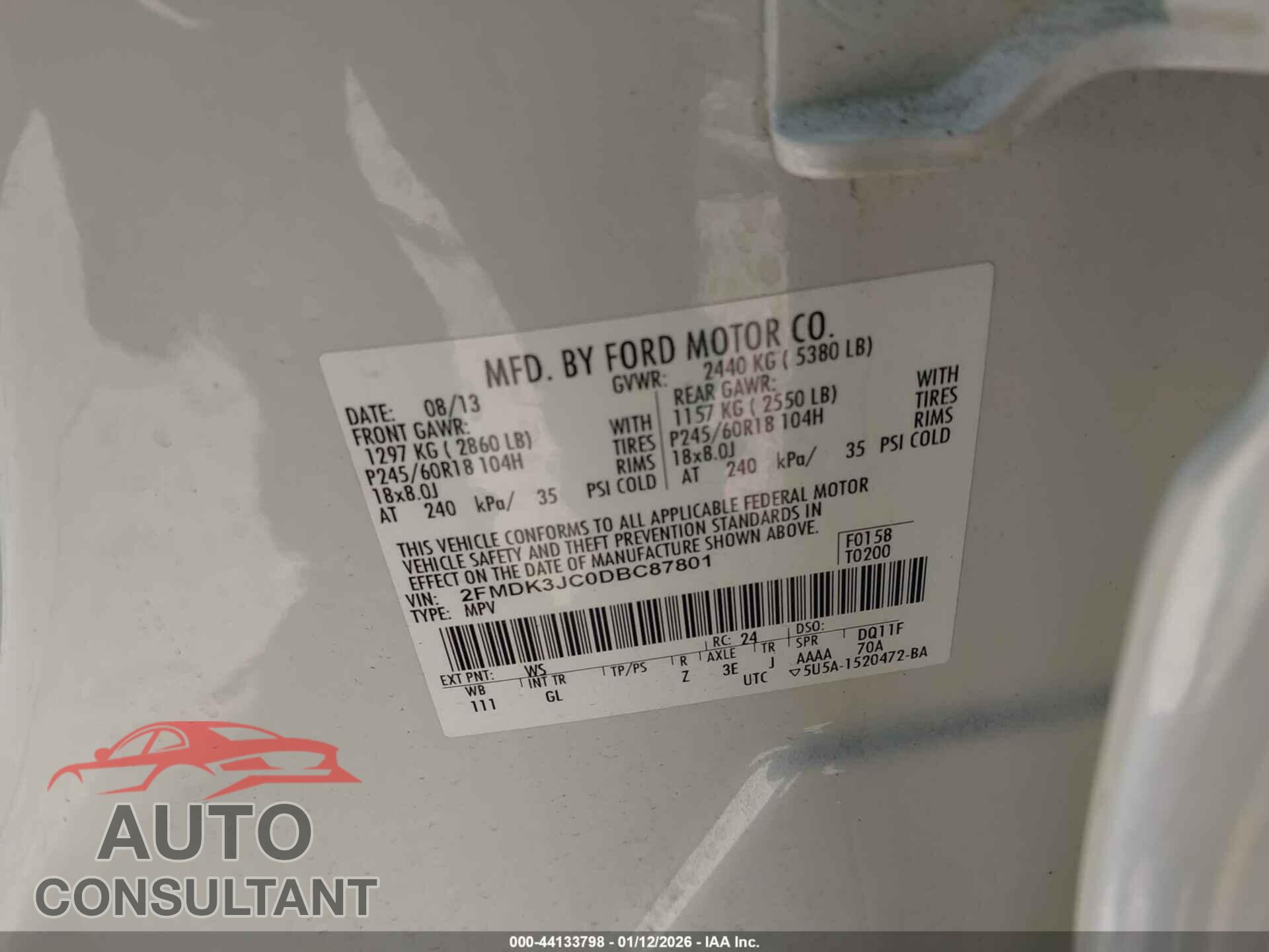 FORD EDGE 2013 - 2FMDK3JC0DBC87801
