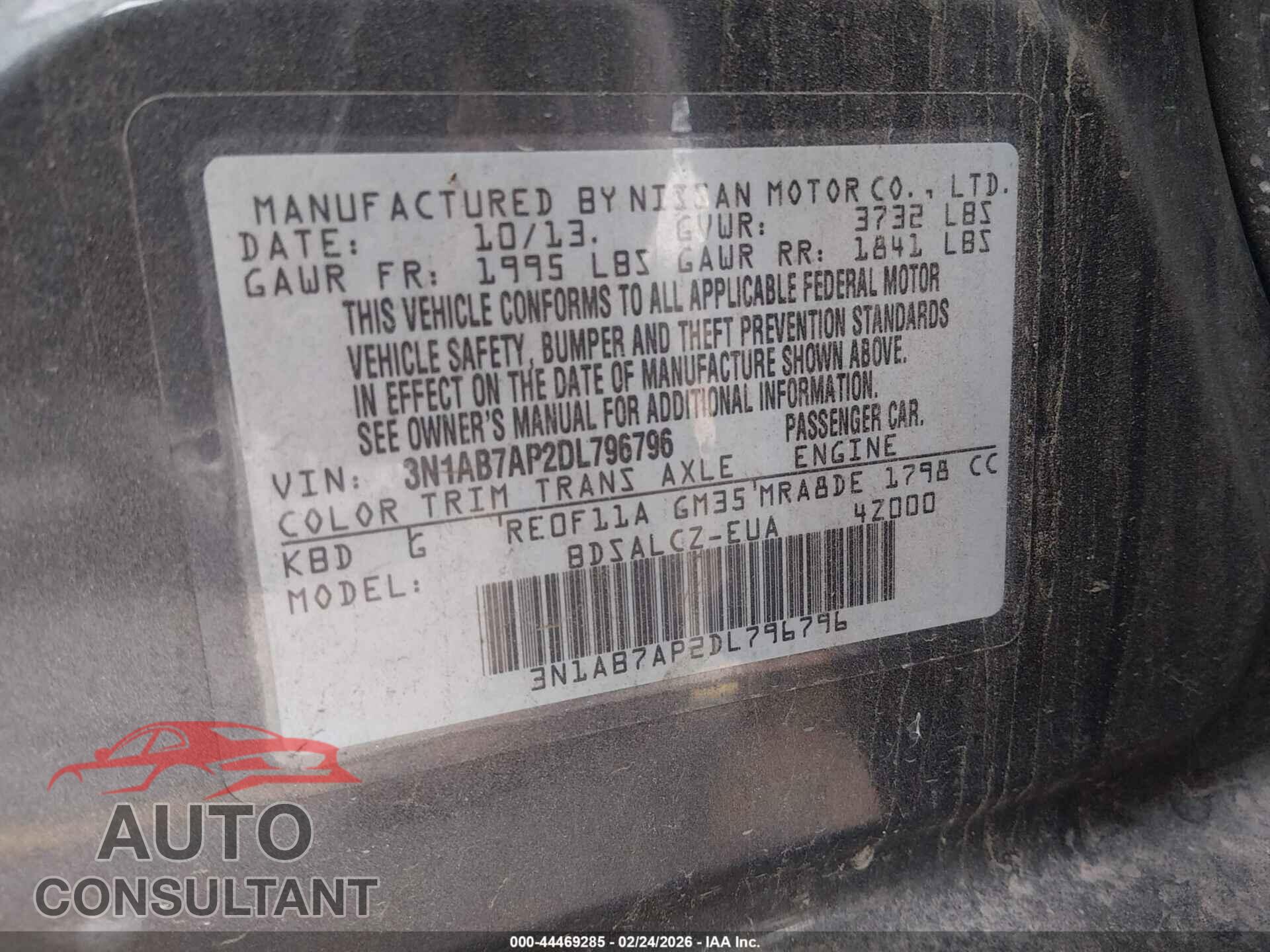 NISSAN SENTRA 2013 - 3N1AB7AP2DL796796