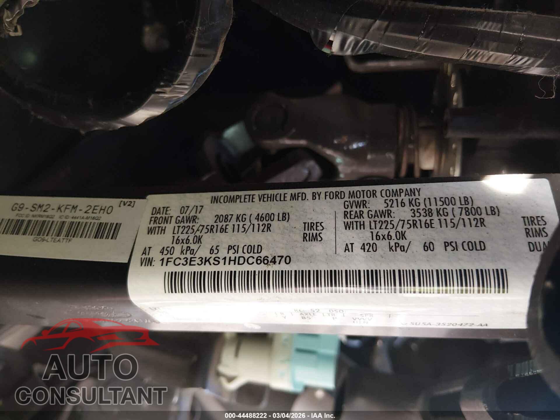 FORD E-350 STRIPPED 2017 - 1FC3E3KS1HDC66470