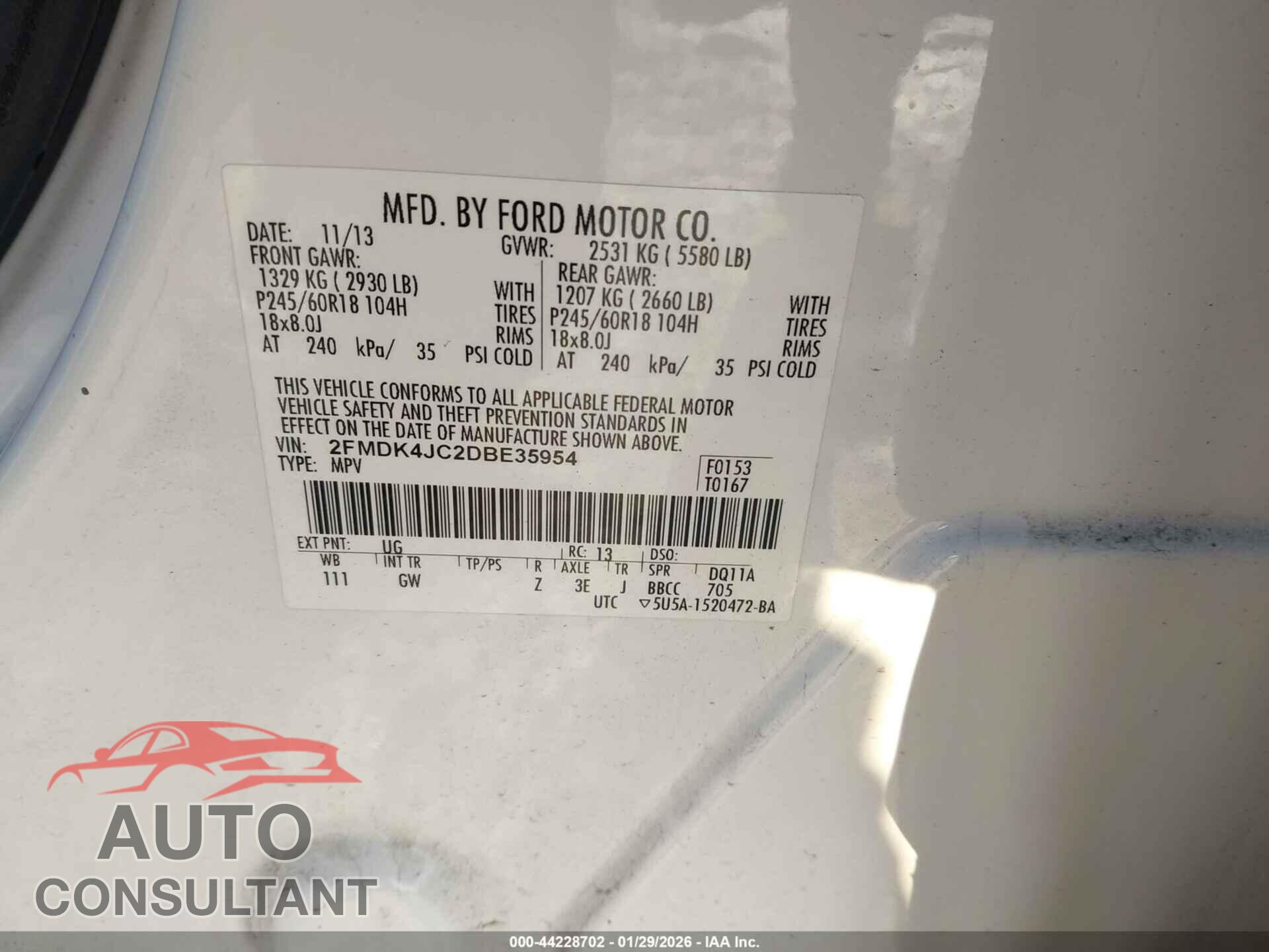 FORD EDGE 2013 - 2FMDK4JC2DBE35954