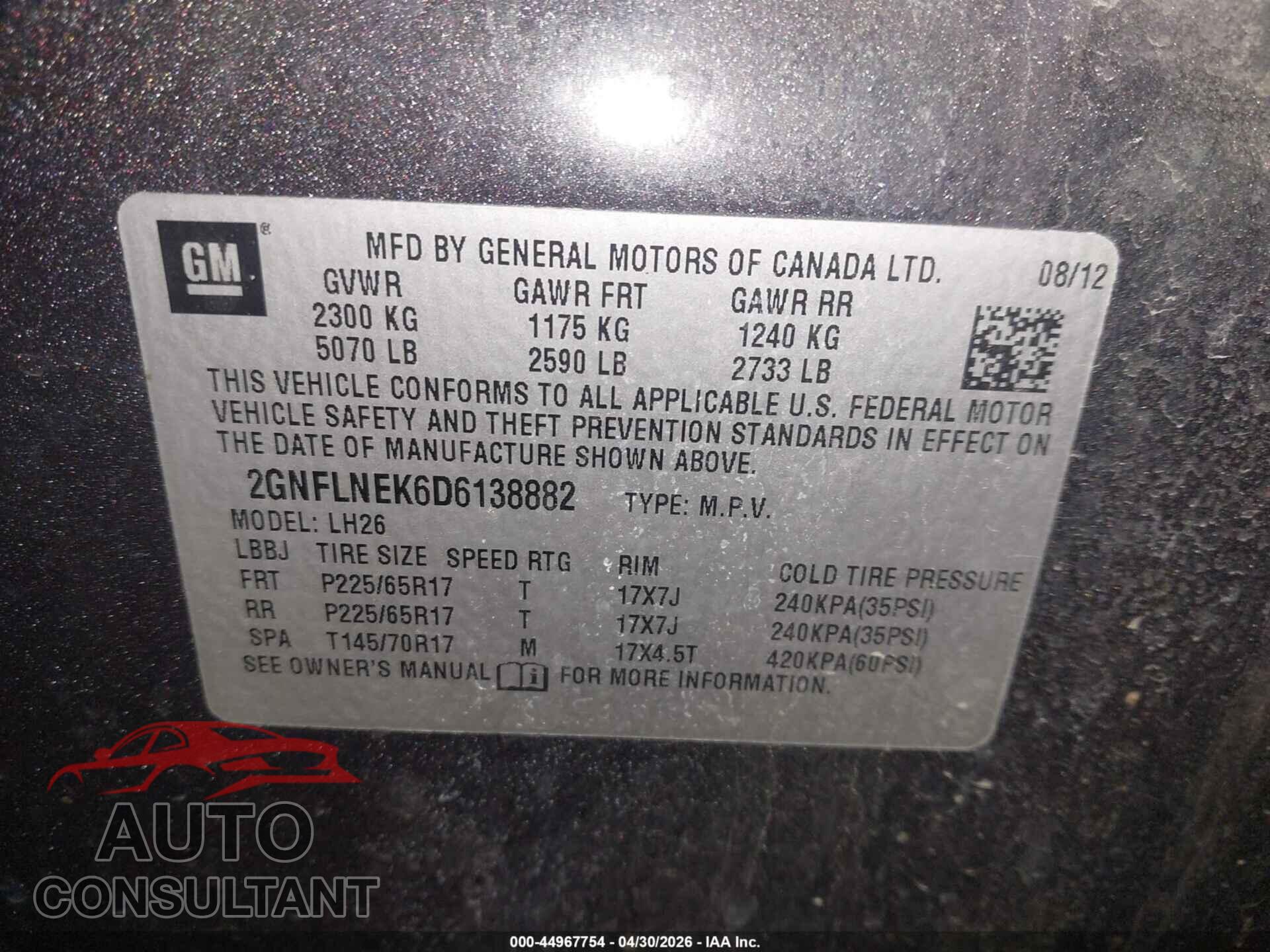 CHEVROLET EQUINOX 2013 - 2GNFLNEK6D6138882