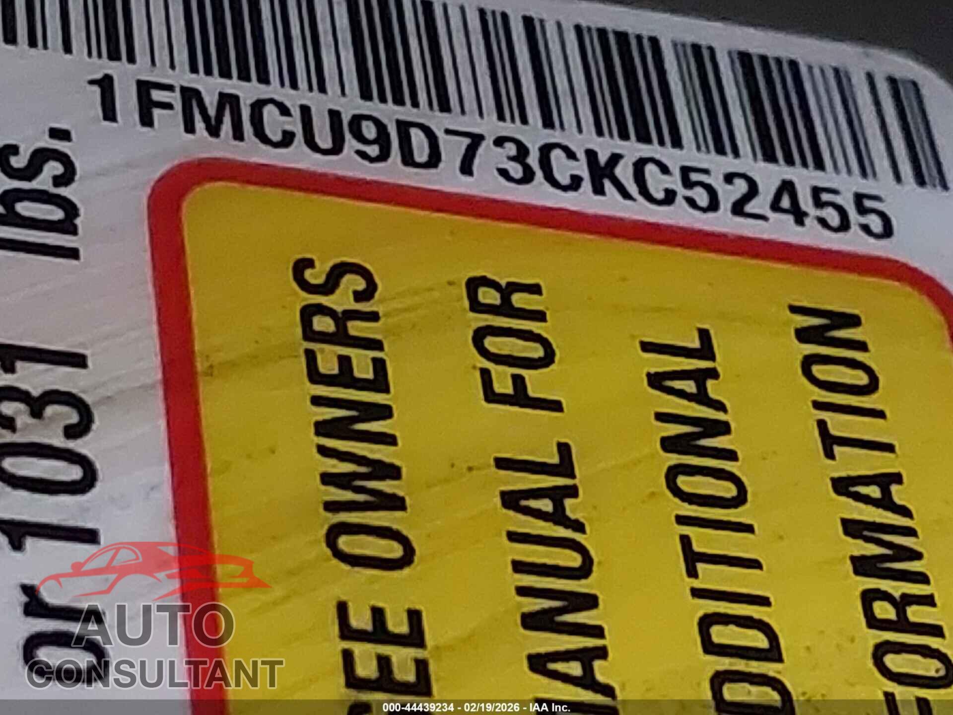 FORD ESCAPE 2012 - 1FMCU9D73CKC52455