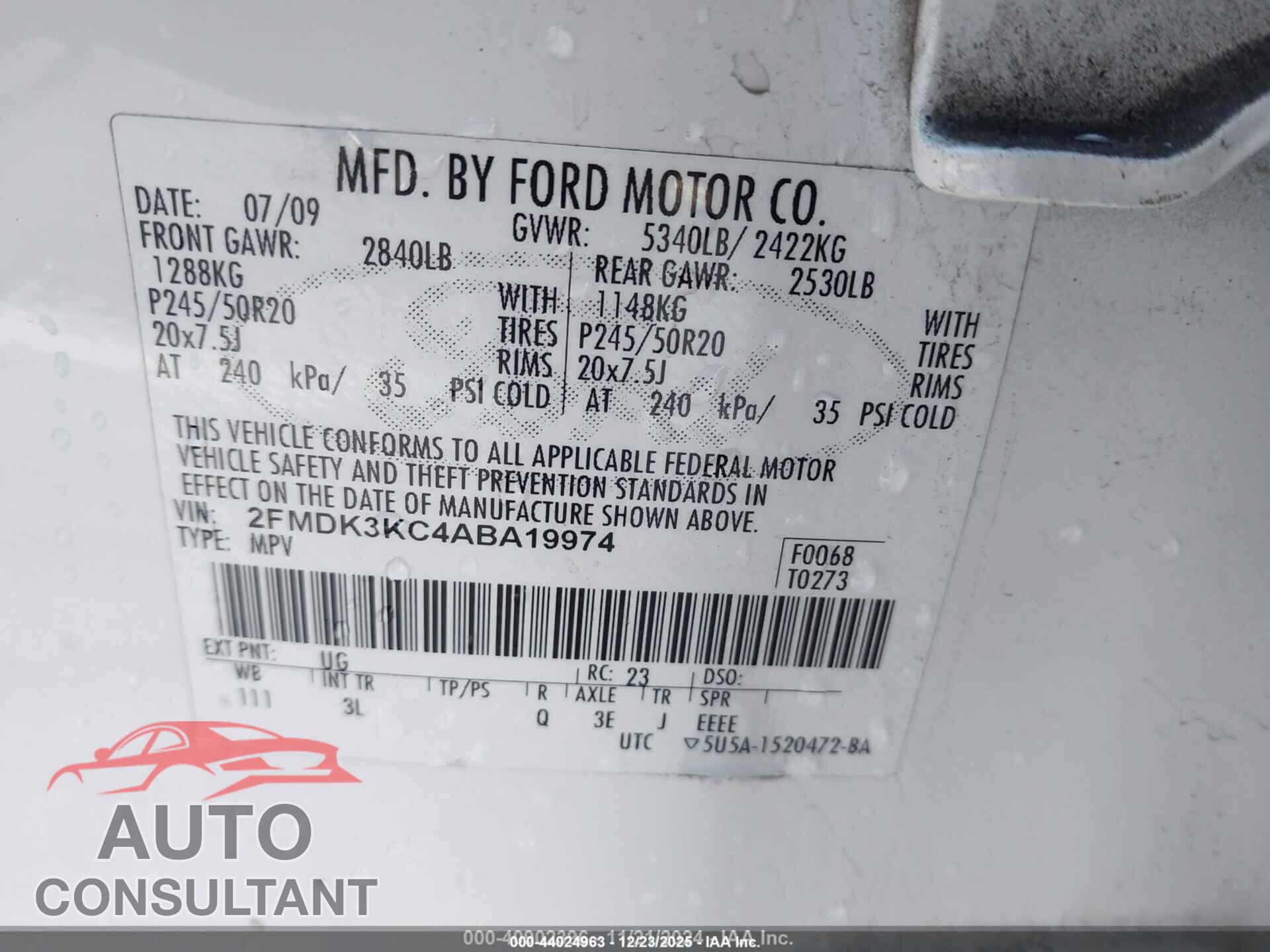 FORD EDGE 2010 - 2FMDK3KC4ABA19974