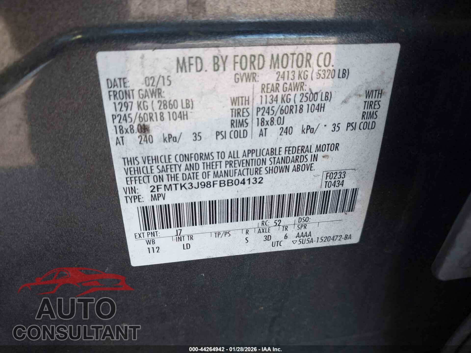 FORD EDGE 2015 - 2FMTK3J98FBB04132