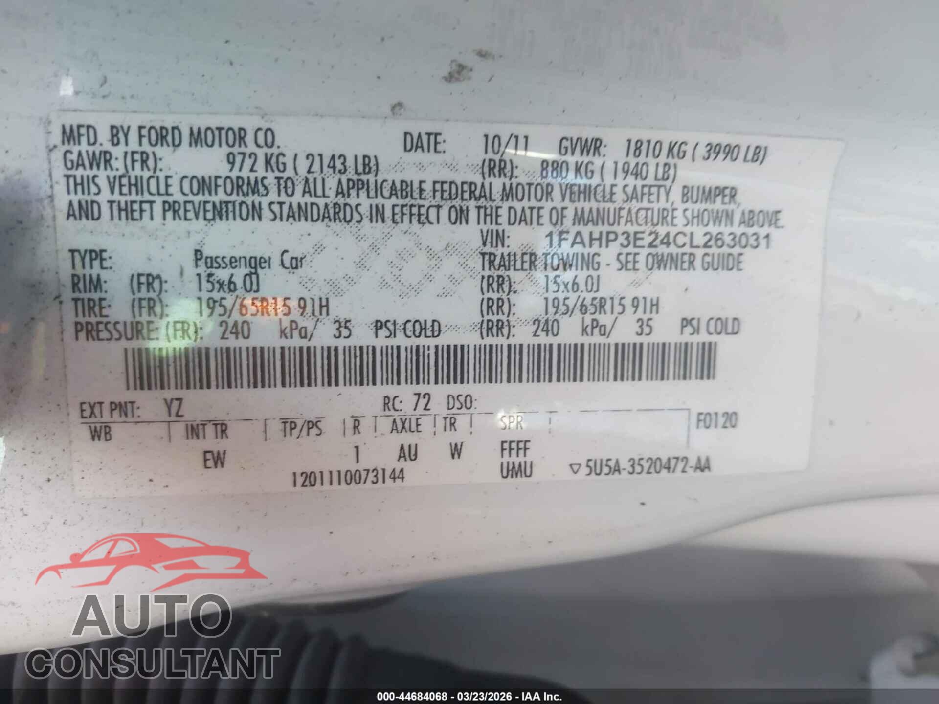 FORD FOCUS 2012 - 1FAHP3E24CL263031