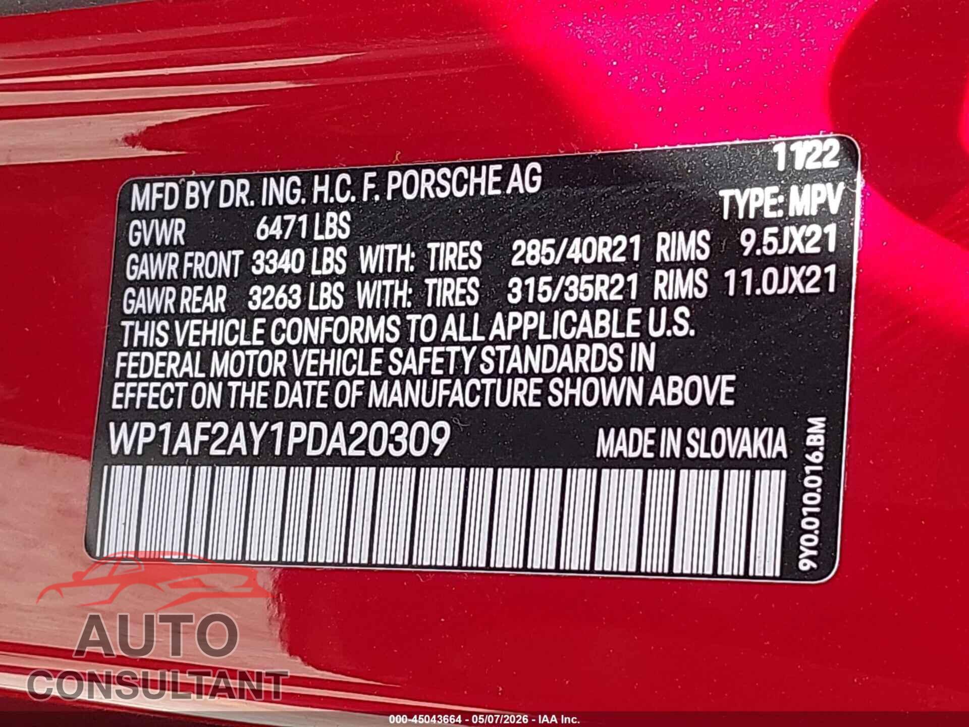 PORSCHE CAYENNE 2023 - WP1AF2AY1PDA20309