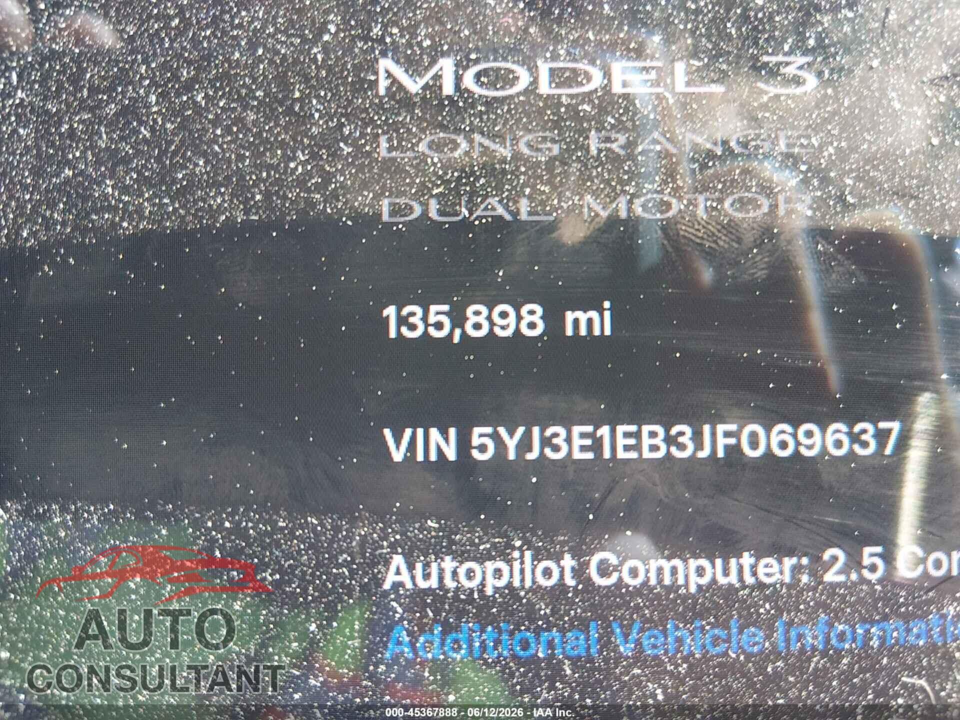 TESLA MODEL 3 2018 - 5YJ3E1EB3JF069637